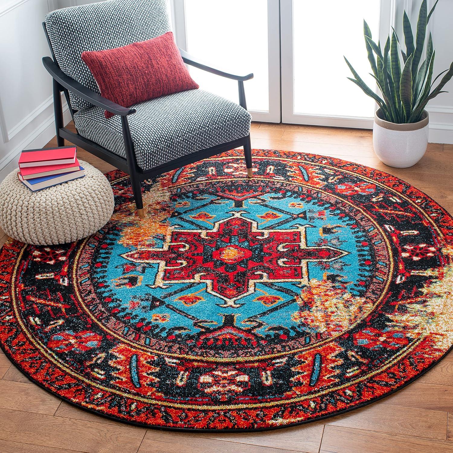 Vintage Hamadan VTH211 Power Loomed Indoor Area Rug - Red/Light Blue - 6'7" Round - Safavieh