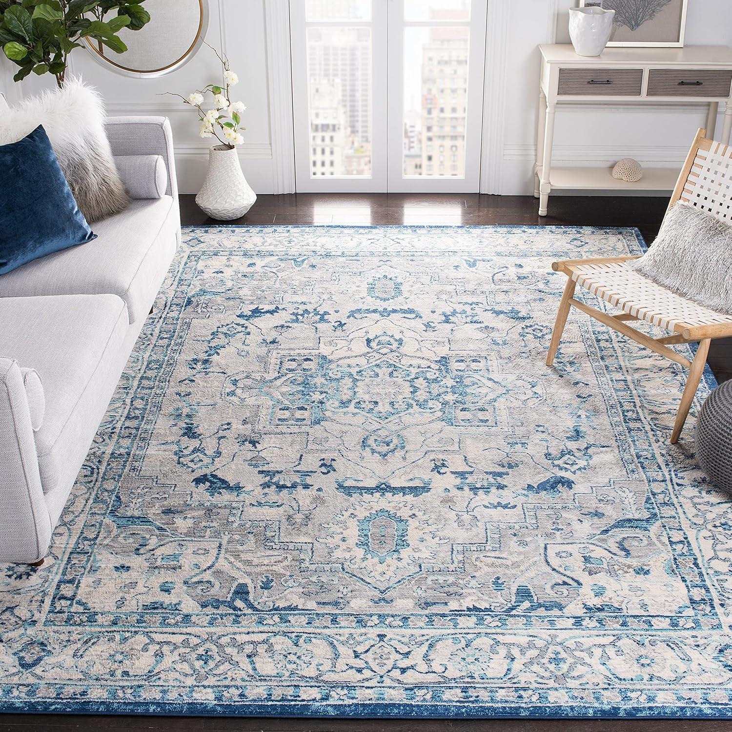 Brentwood BNT851 Power Loomed Indoor Area Rug - Light Grey/Blue - 5'x5' - Safavieh