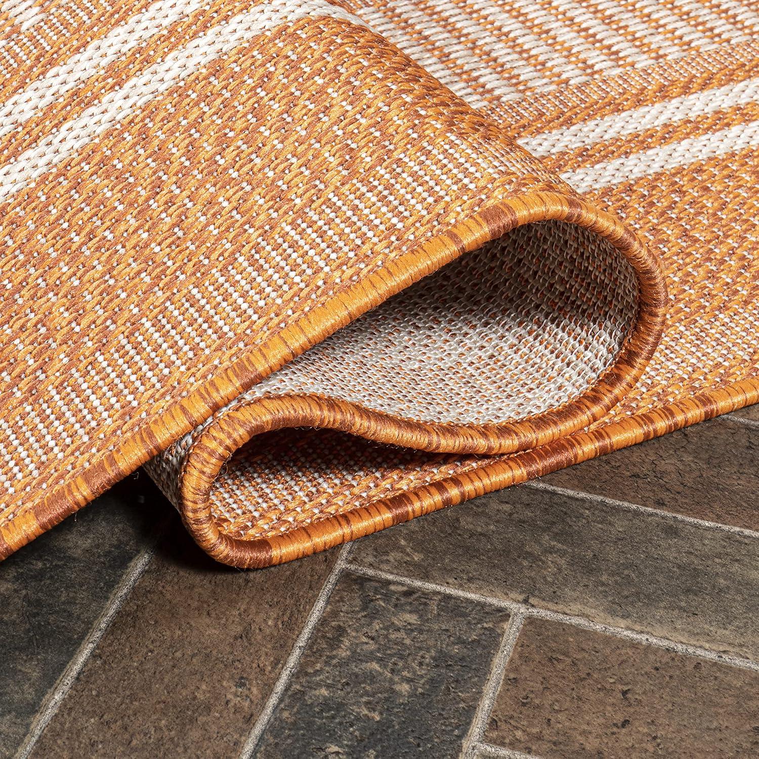 5' x 8' Haynes Modern Double Stripe Indoor/Outdoor Area Rug, Orange/Cream - JONATHAN Y