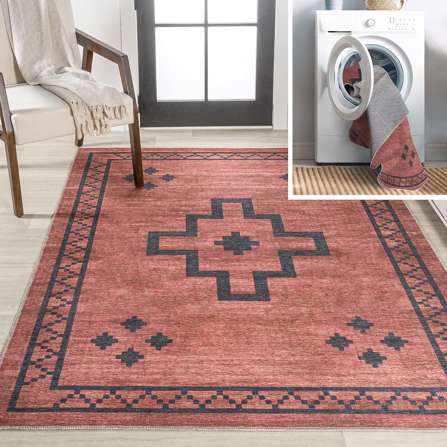 Korsa Geometric Medallion Machine-Washable Area Rug - JONATHAN Y