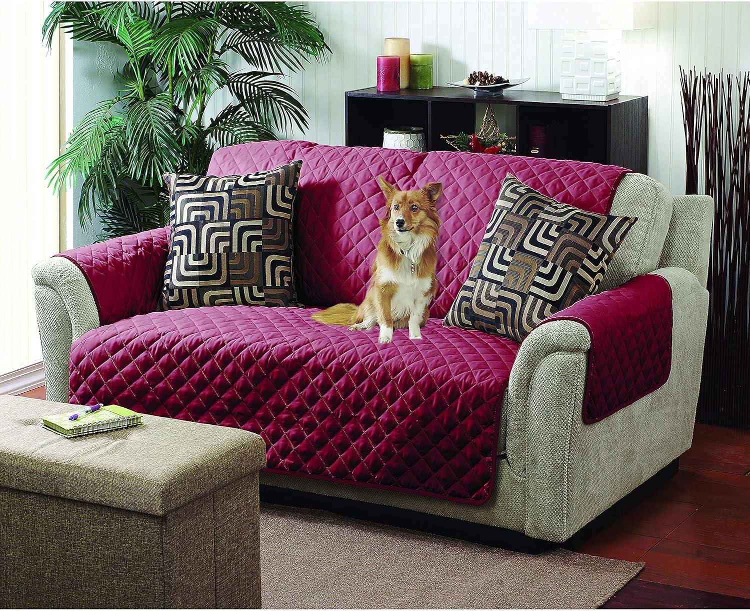 Home Details Reversible Quilted Furniture Sofa Protector Slipcover in Burgundy/Black