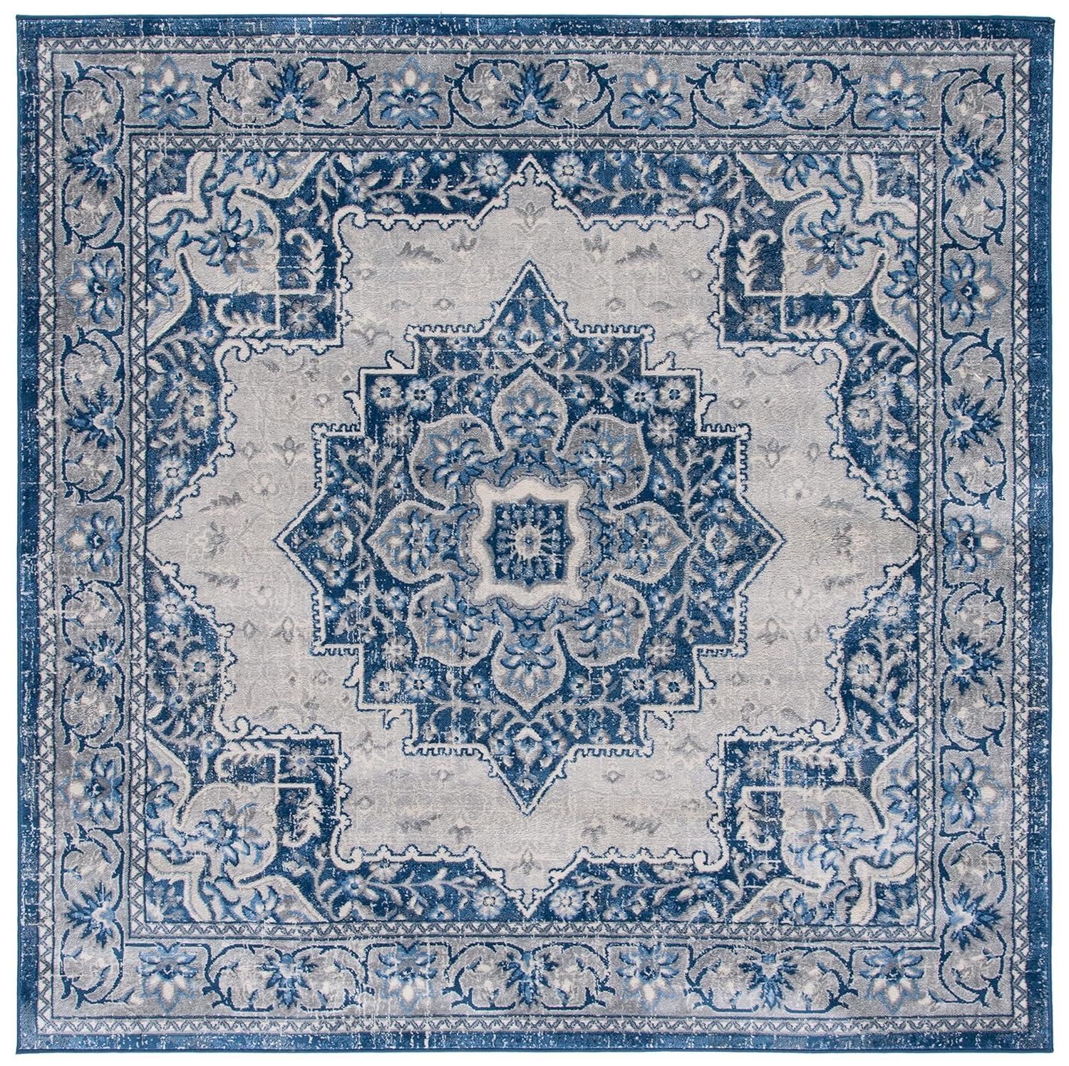Brentwood BNT826 Power Loomed Indoor Area Rug - Blue/Ivory - 6'7"x6'7" - Safavieh