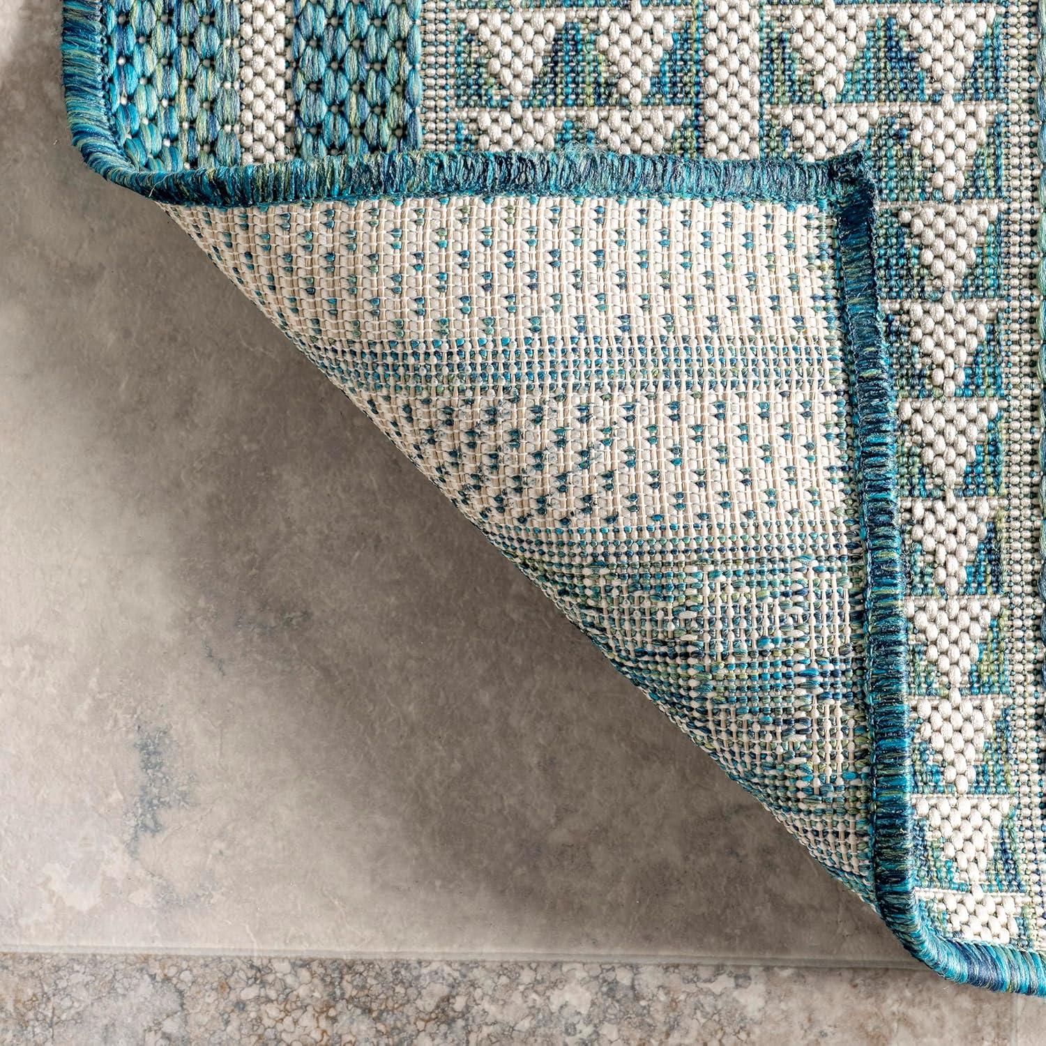 Nuloom 8x10 Outdoor/Indoor Ranya Bohmeian Area Rug, Teal, Geometric , Stain Resistant, Highly Durable, Patio, Balcony, BedroomLiving Room, Kitchen