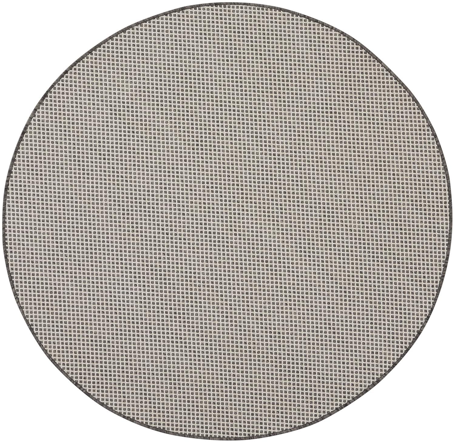 Nourison 4' x 4' Courtyard Modern Easy Care Flatweave Indoor Outdoor Round Rug Ivory/Charcoal