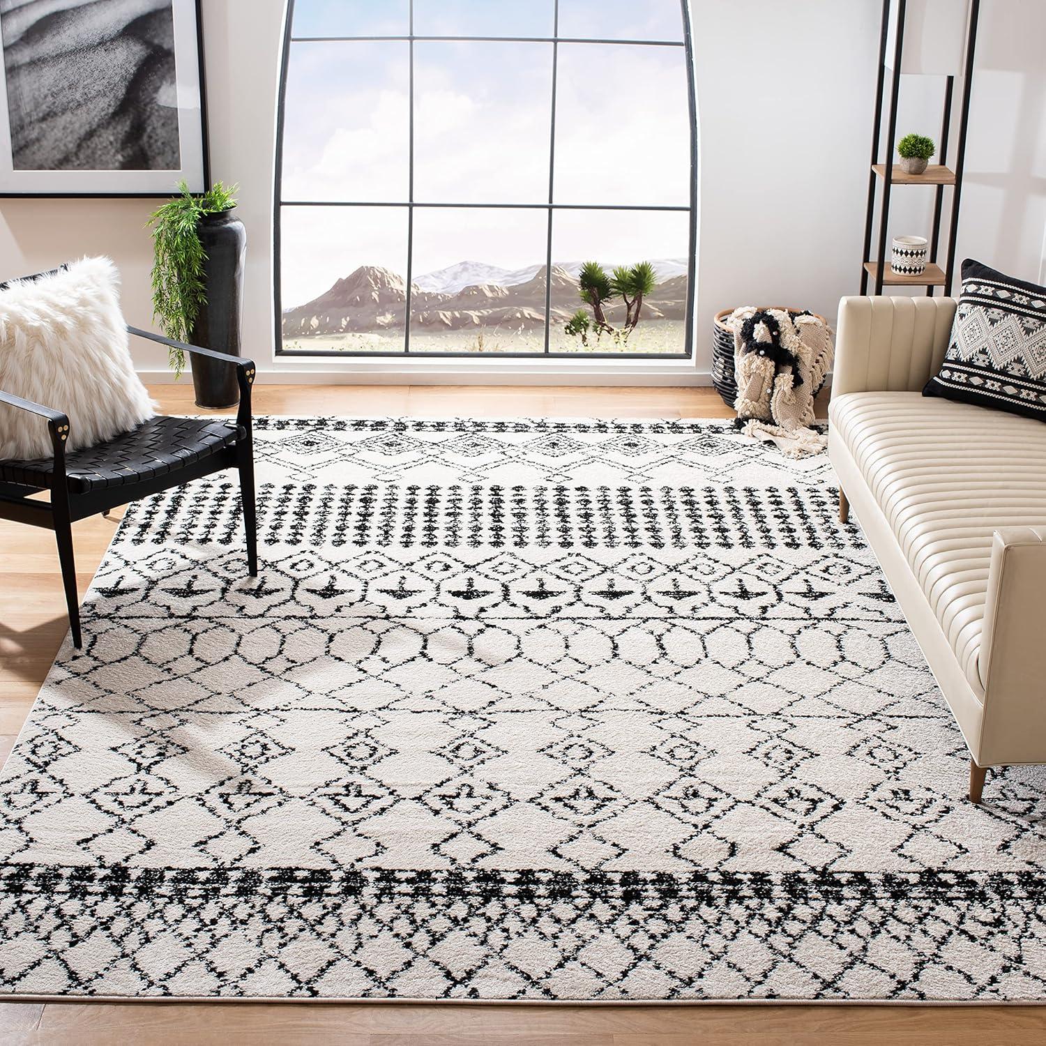 SAFAVIEH Tulum Coriander Moroccan Geometric Area Rug, 10' x 10' Square, Ivory/Black