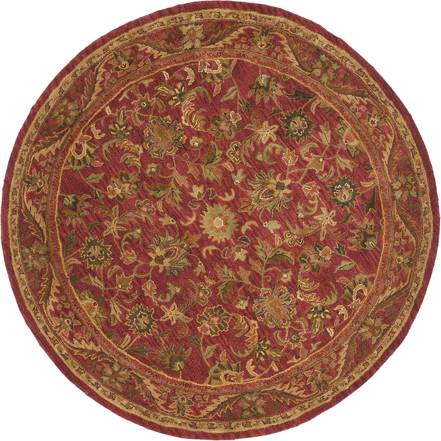 SAFAVIEH Antiquity Carmella Floral Bordered Wool Area Rug, Red, 3'6" x 3'6" Round