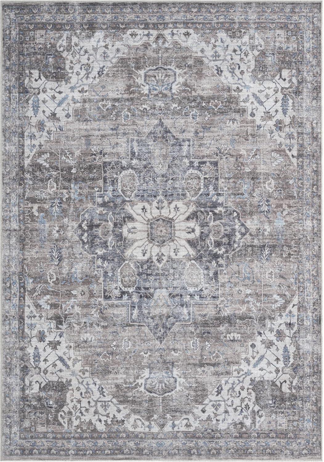 Gray Chenille Medallion Washable Area Rug, 5'2" x 7'2"