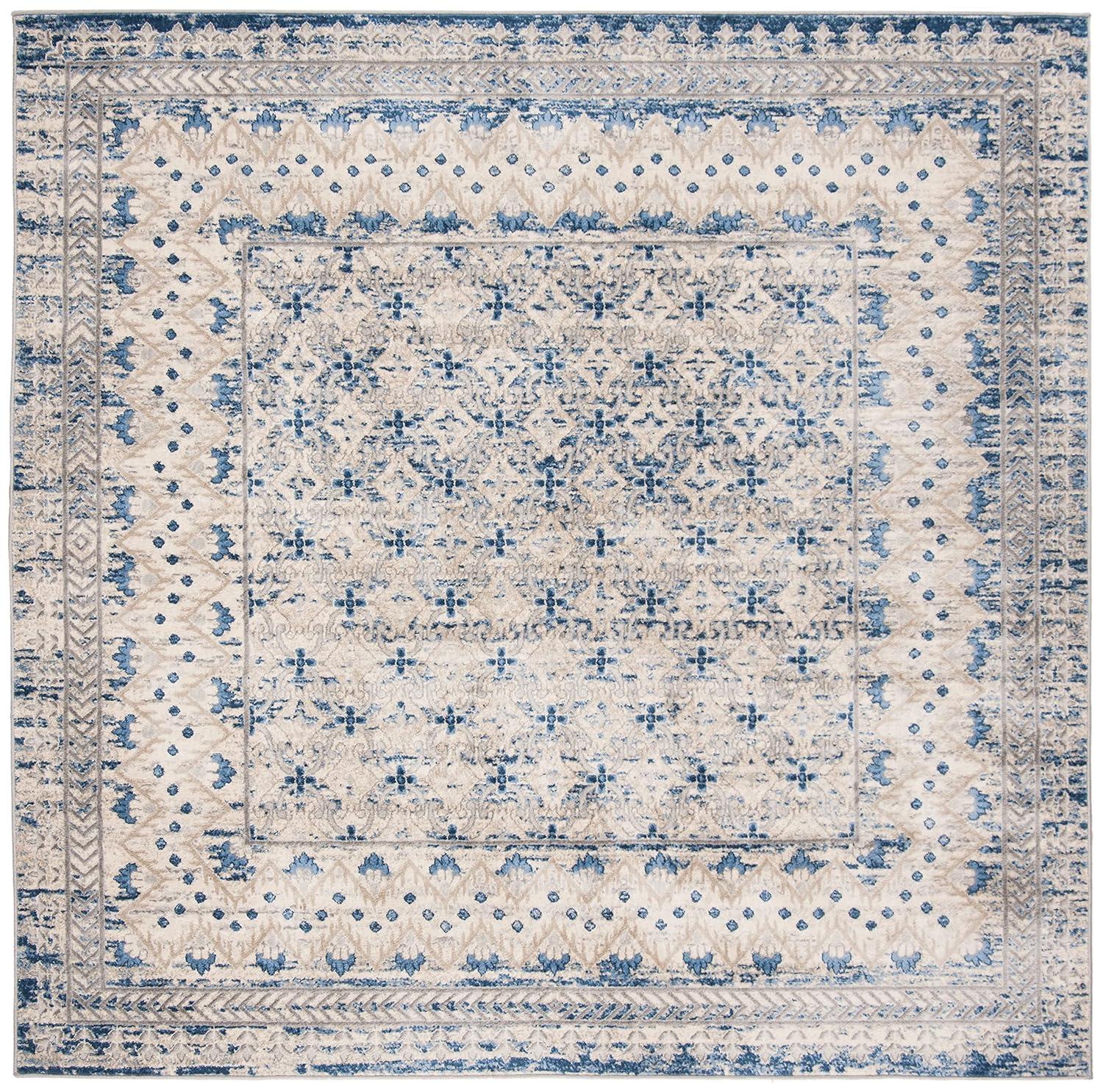 Brentwood BNT899 Power Loomed Indoor Area Rug - Light Grey/Blue - 9'x9' - Safavieh