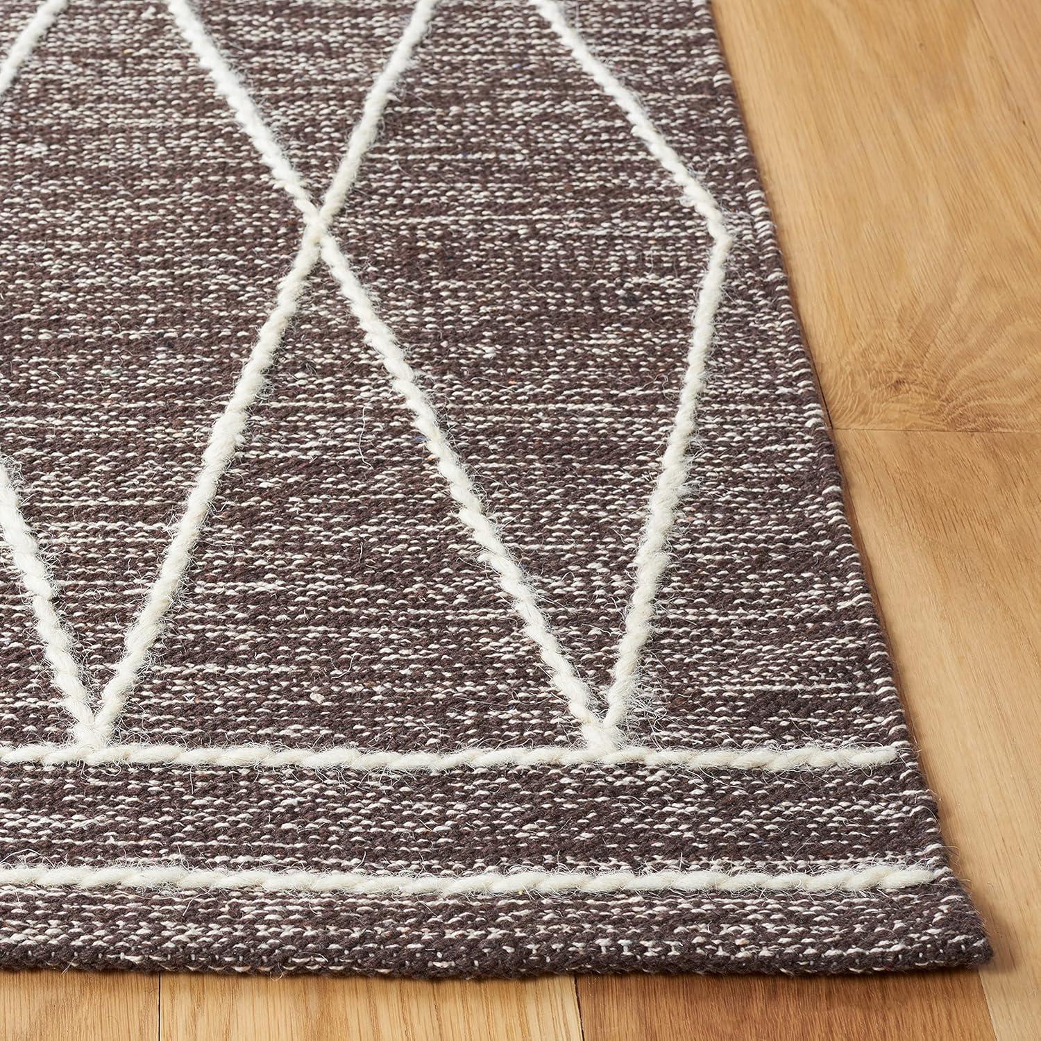 Ivory and Brown Handwoven Wool Cotton Area Rug