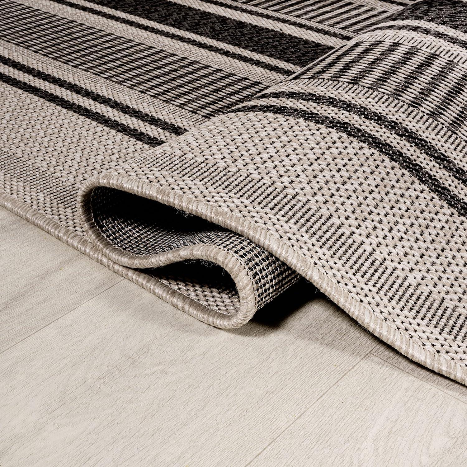 3' x 5' Haynes Modern Double Stripe Indoor/Outdoor Area Rug, Black/Beige - JONATHAN Y
