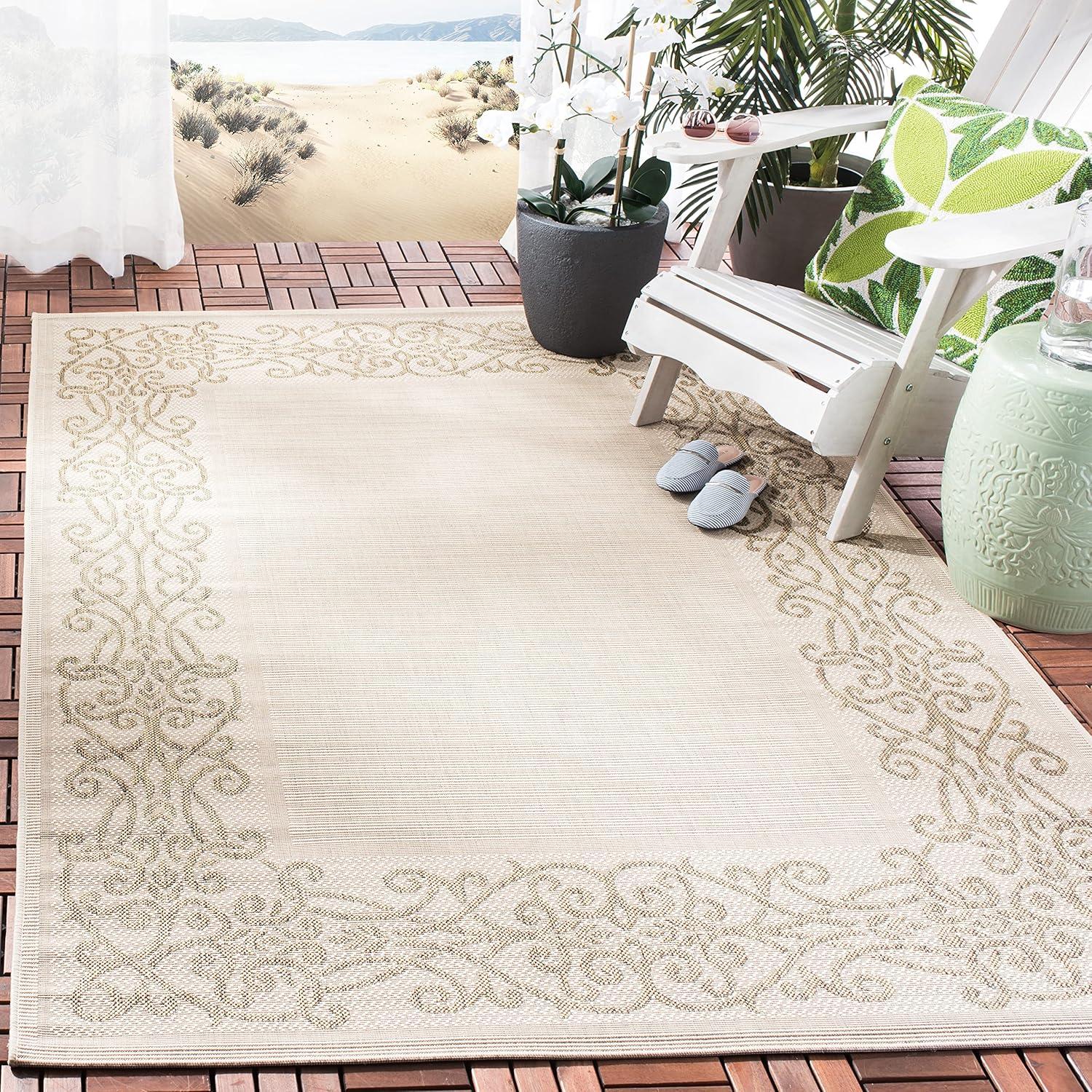 Courtyard CY1588 Power Loomed Indoor and Outdoor Area Rug - Natural/Brown - 4'x5'7" - Safavieh