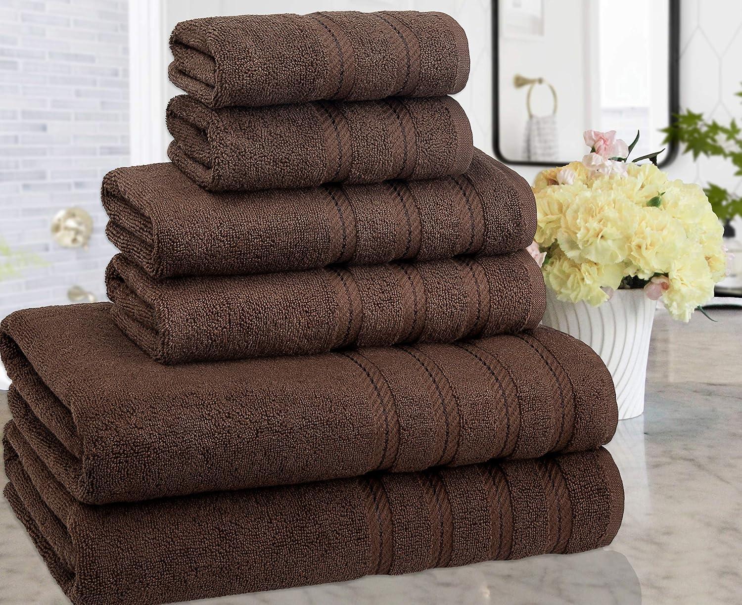 American Soft Linen Bekos 6 Piece Towel Set, 100% Cotton Bath Towel Set for Bathroom, Brown