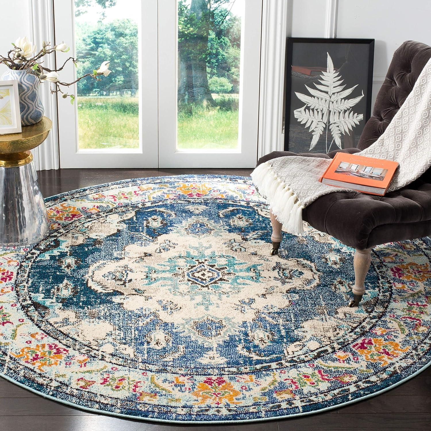 SAFAVIEH Monaco Toria Traditional Area Rug, Navy/Light Blue, 10' X 10' Round