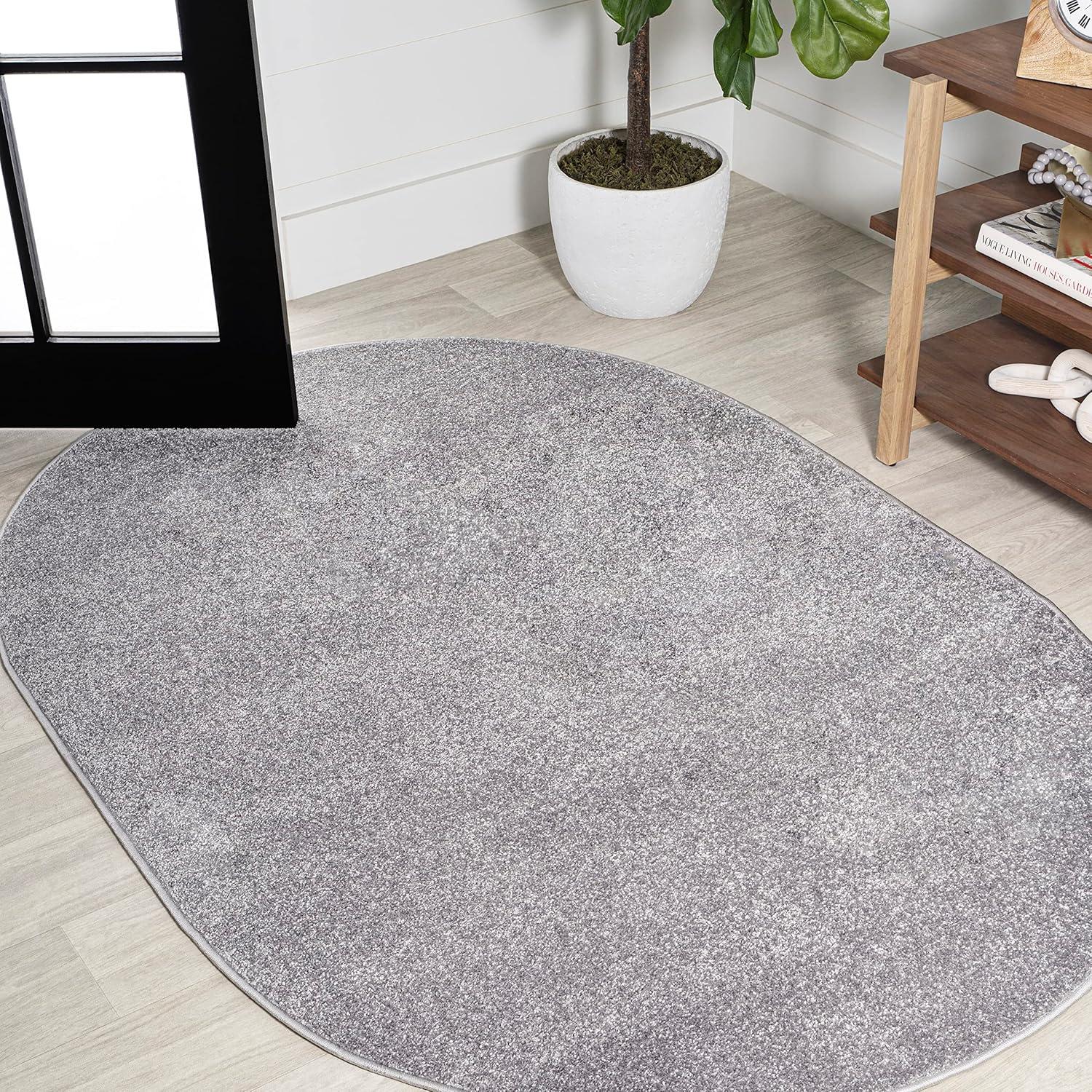 3'x5'Oval  Haze Solid Low-Pile, Gray - JONATHAN Y