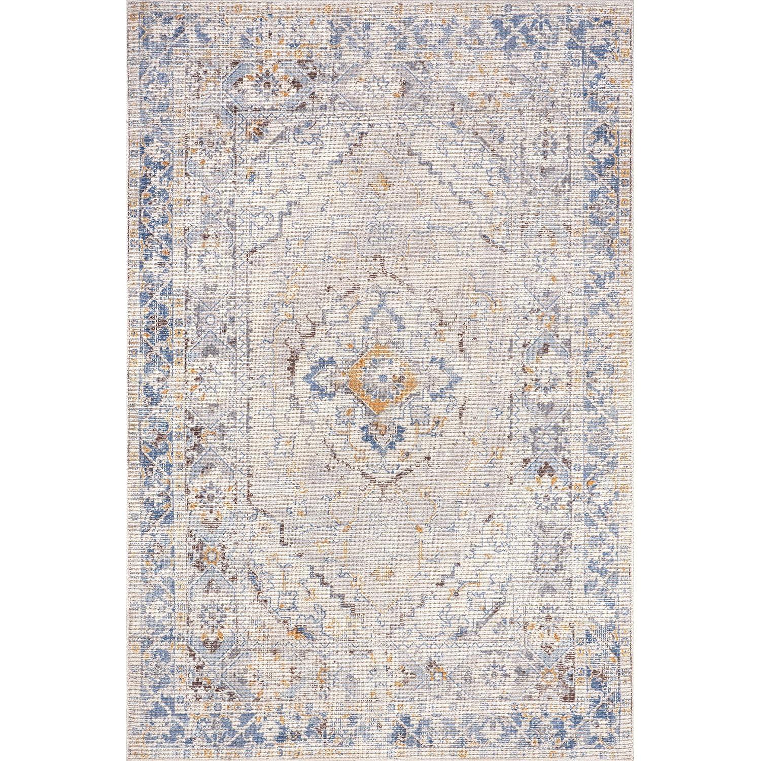 Nuloom Vintage Medallion Pet Friendly Machine Washable Area Rug, 5' 3" x 8', Light Grey