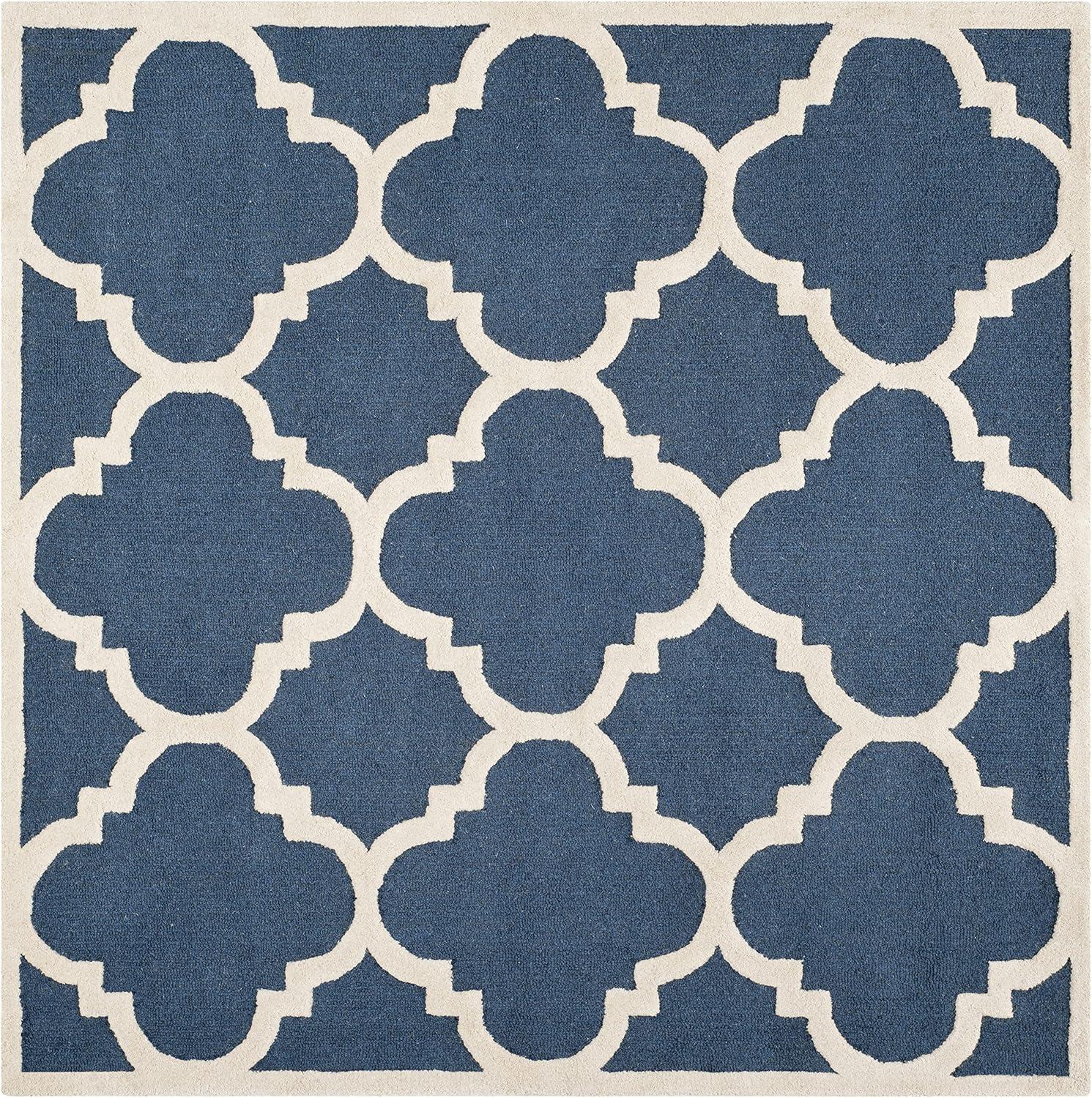 SAFAVIEH Cambridge Justine Geometric Quatrefoil Wool Area Rug, Navy/Ivory, 10' x 10' Square