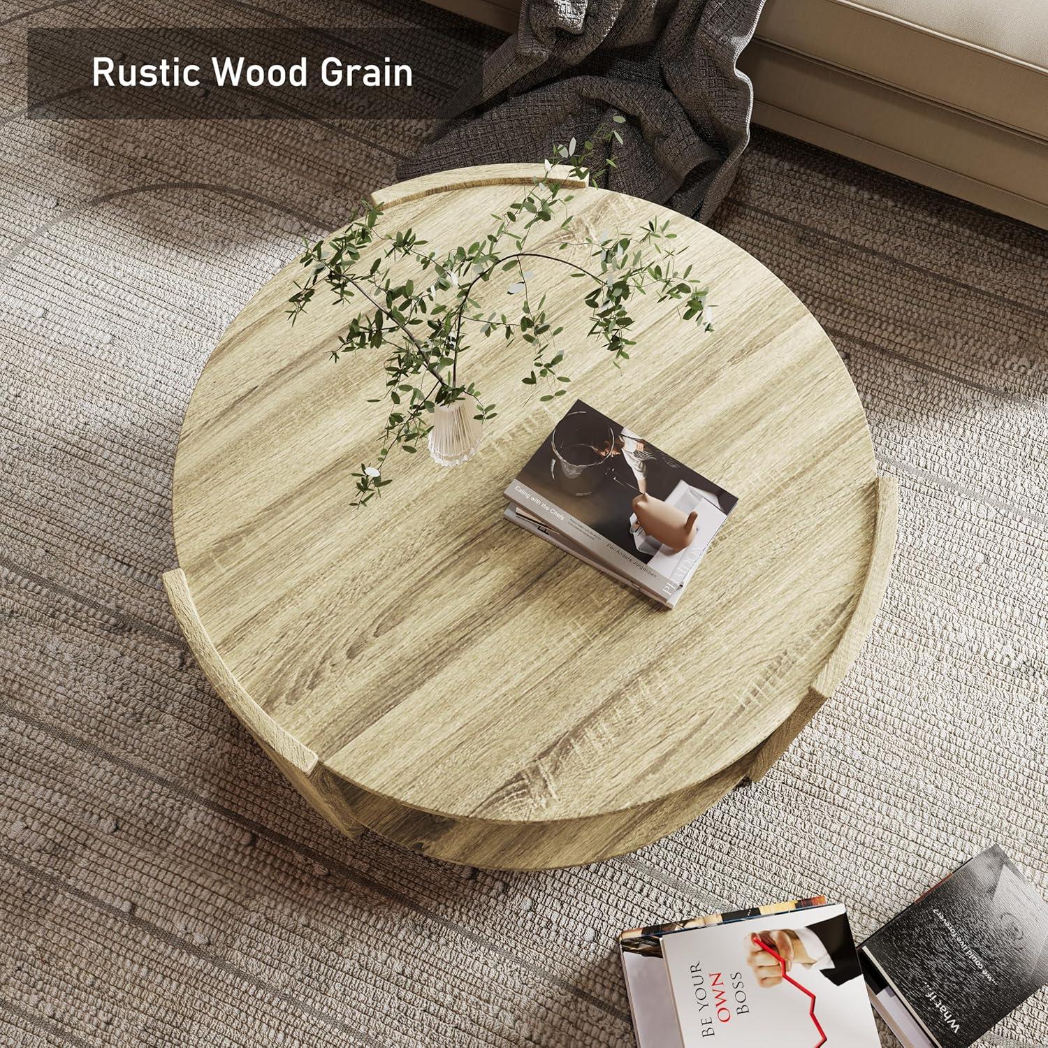 Ebern Designs Michaelee Round Coffee Table, 36" Rustic Modern Circle Coffee Tables with 2 Tier Storage Shelf, Cocktail Table for Living Room Apartment