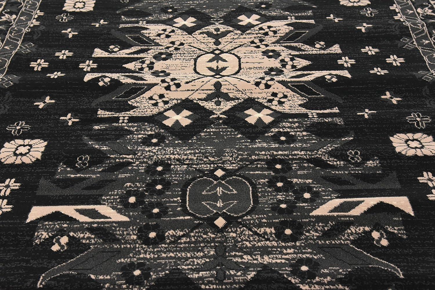 Unique Loom Taftan Collection Area Rug - Oasis (7' 1" x 10' Rectangle Black/Cream)