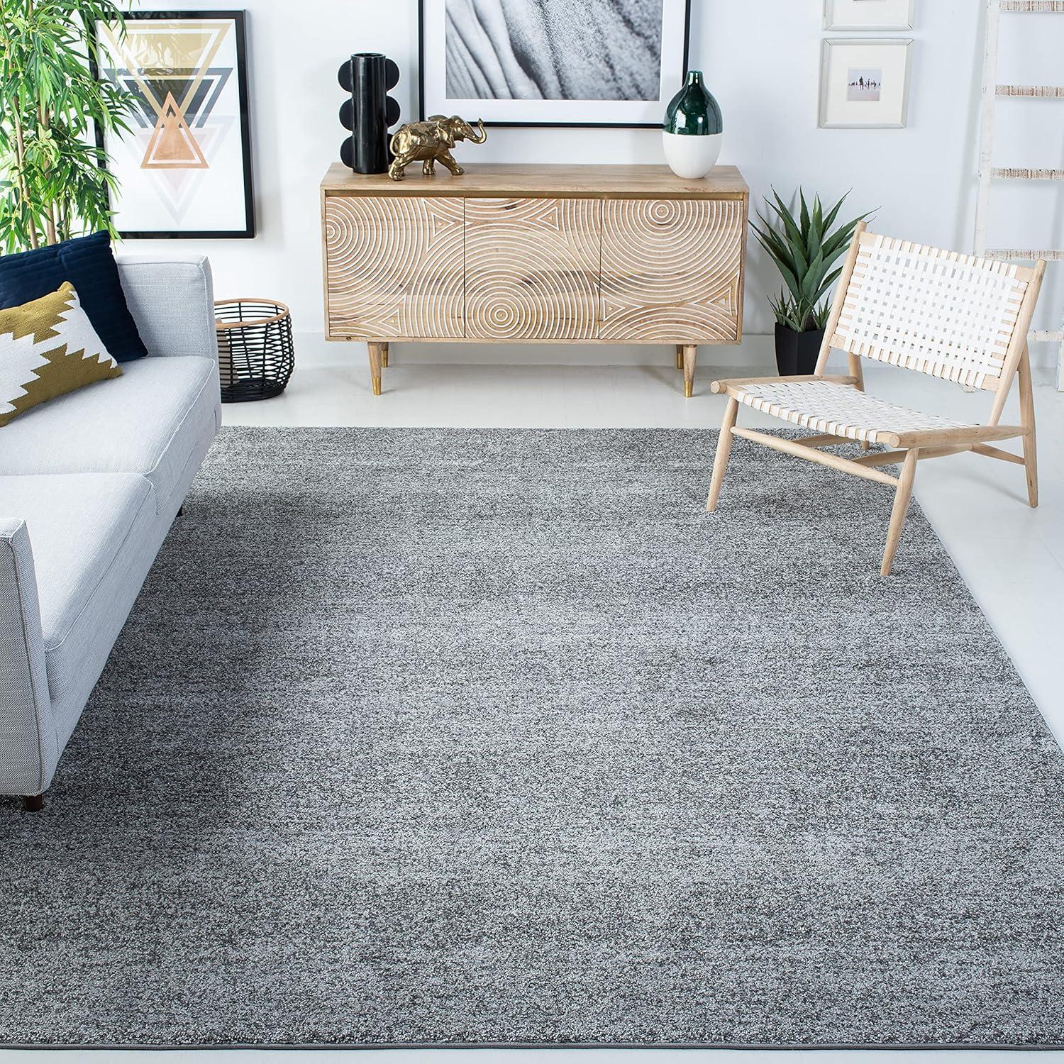 Gray Abstract Square Stain-Resistant Area Rug