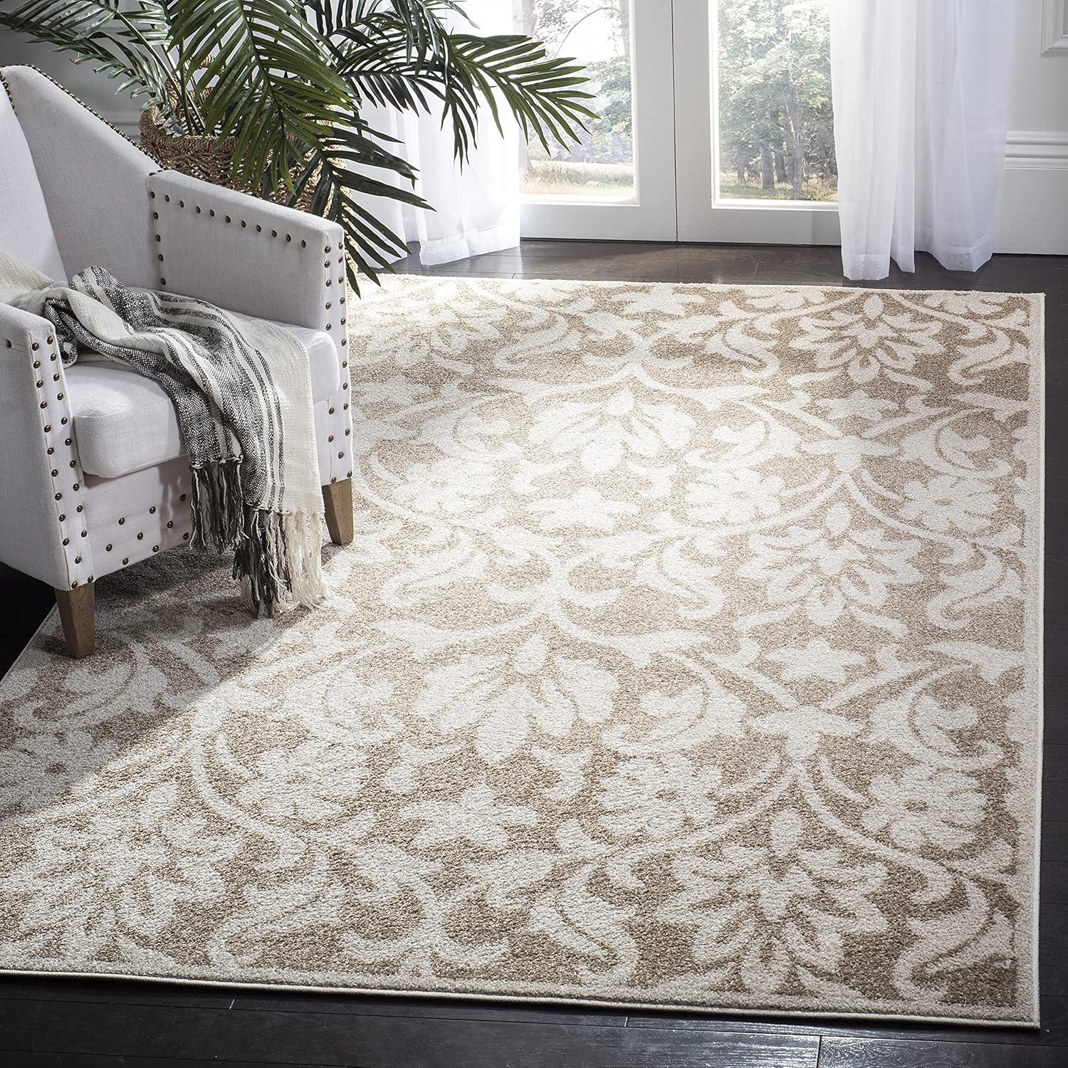 Amherst AMT424 Power Loomed Indoor Area Rug - Wheat/Beige - 5'x5' - Safavieh