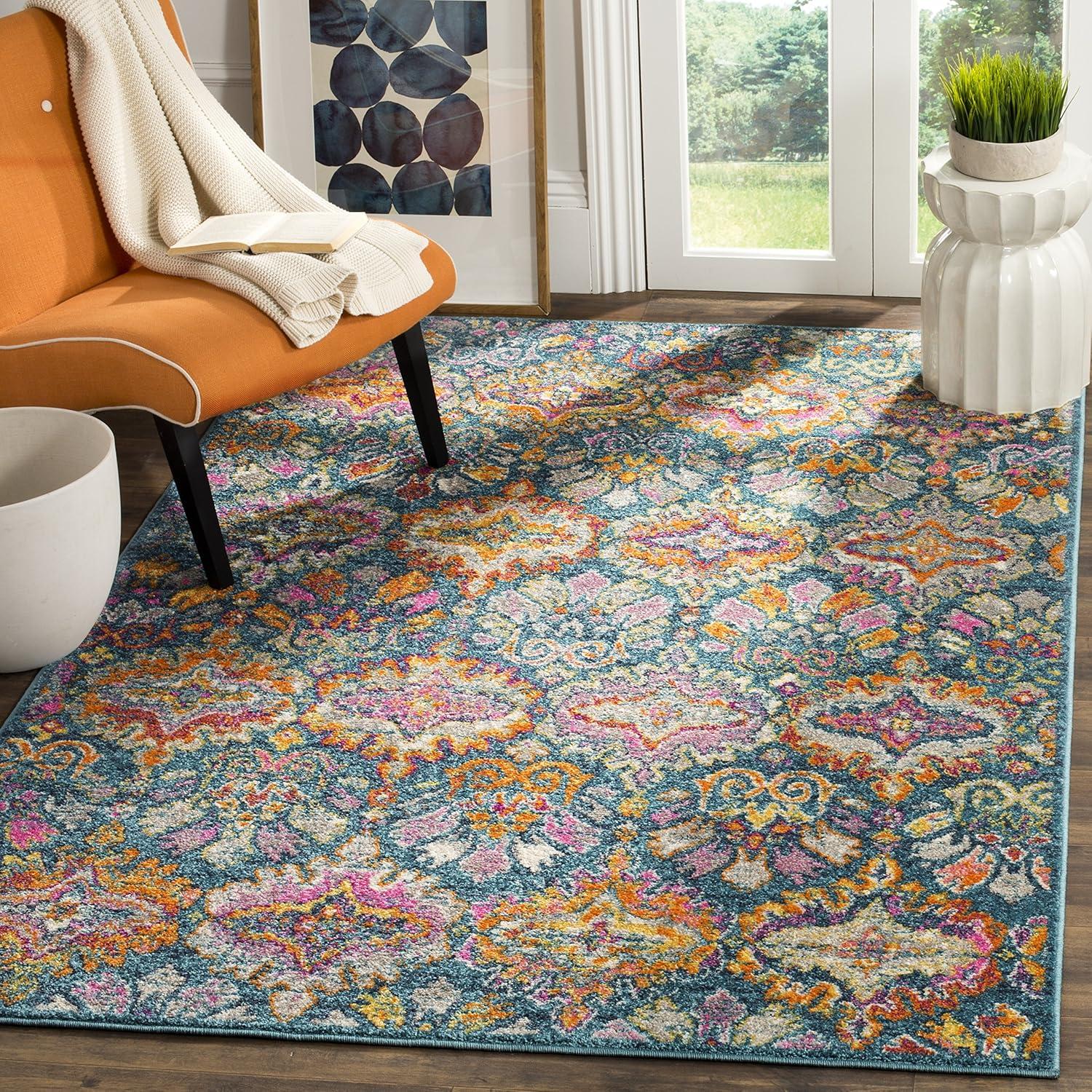 Madison MAD144 Power Loomed Indoor Area Rug - Blue/Orange - 5'1"x7'6" - Safavieh