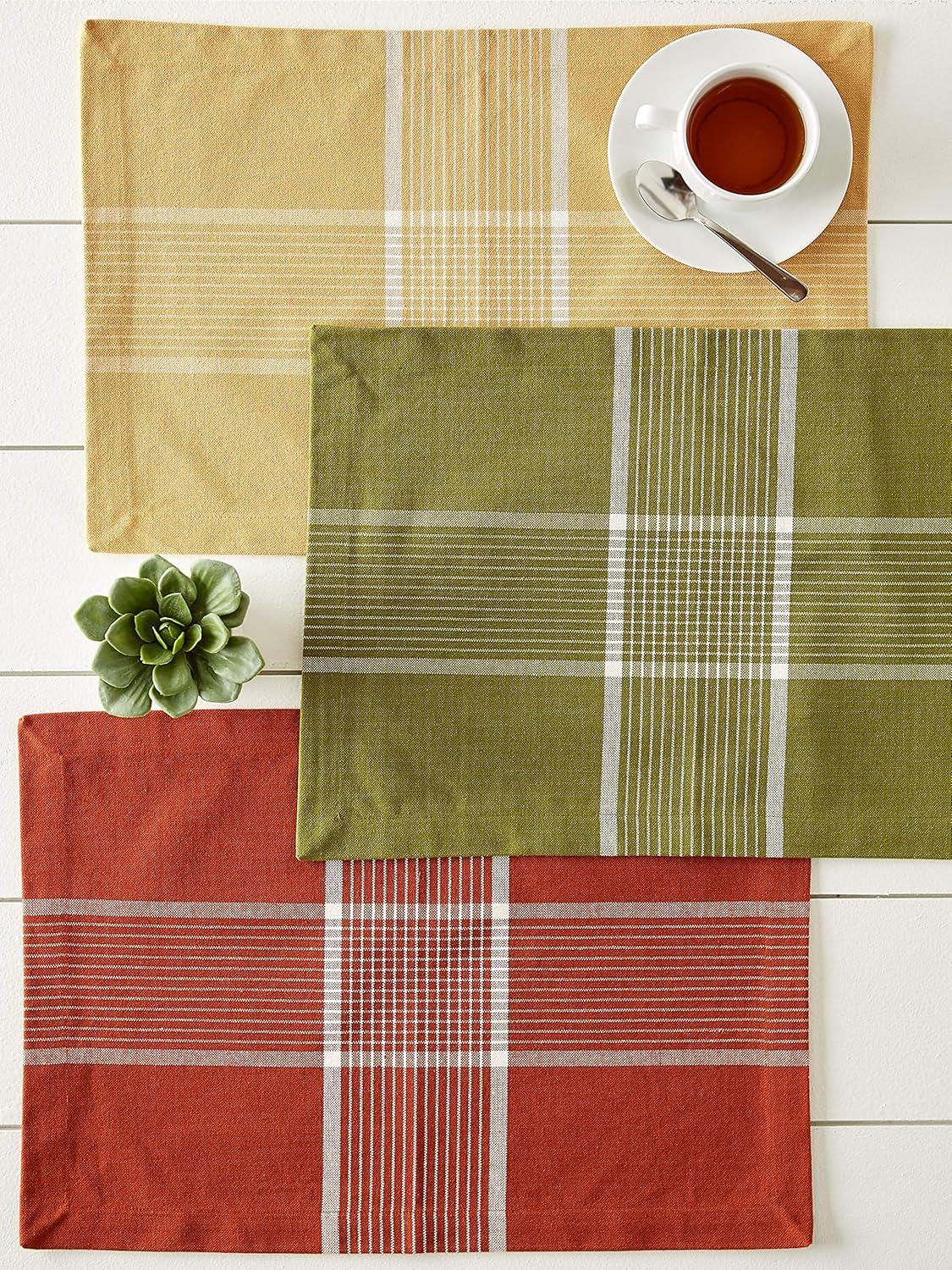 DII Sedona Check Placemat Set 6 Piece, Rust, 13x19"