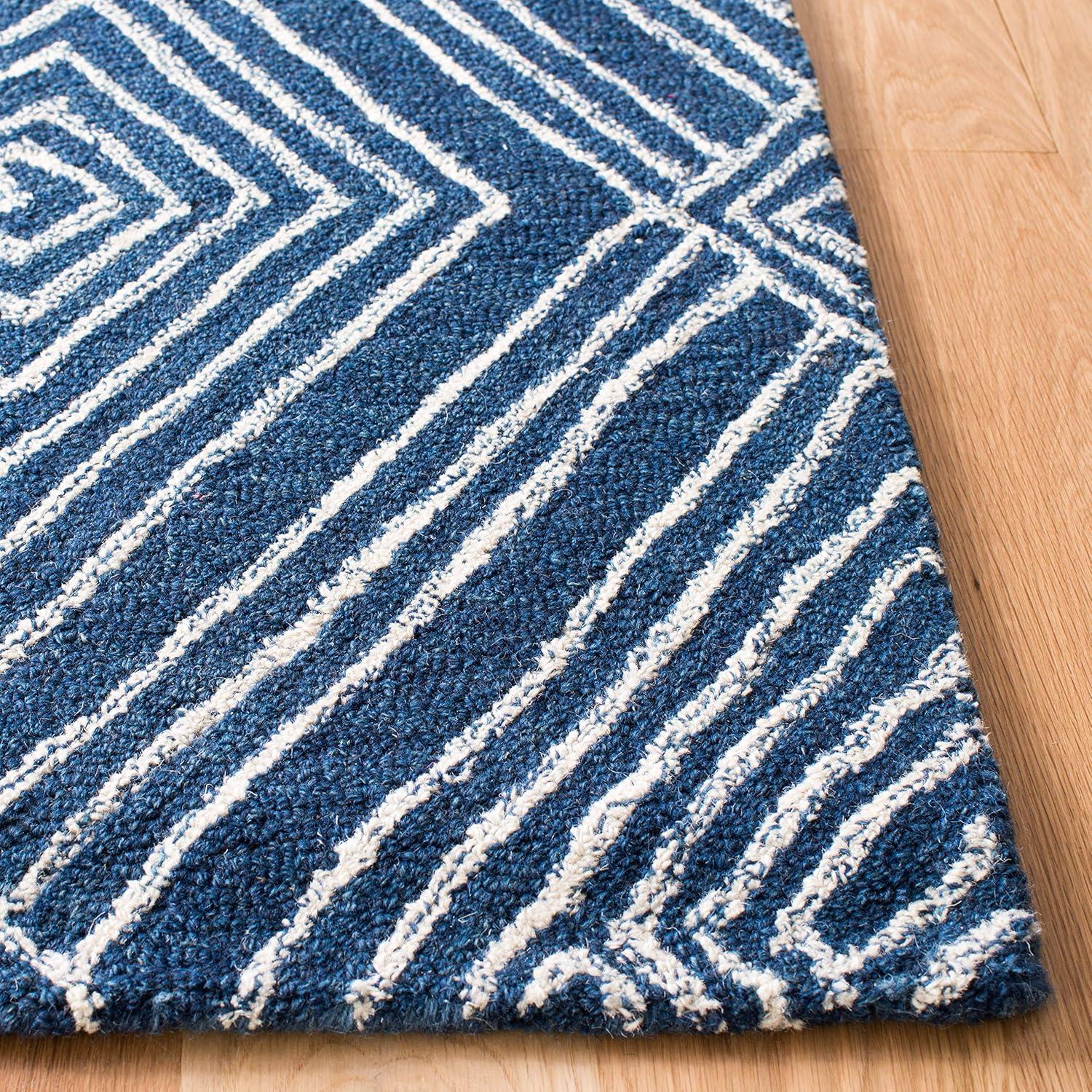 Micro-Loop MLP608 Hand Tufted Indoor Area Rug - Navy/Ivory - 5'x5' - Safavieh