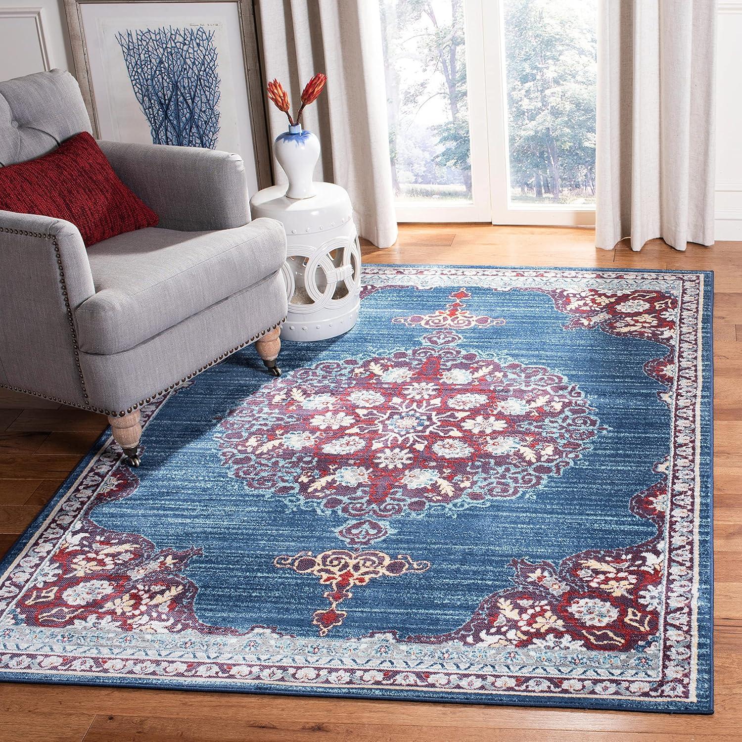 SAFAVIEH Brentwood Harland Floral Bordered Area Rug, 6' x 9', Navy/Burgundy