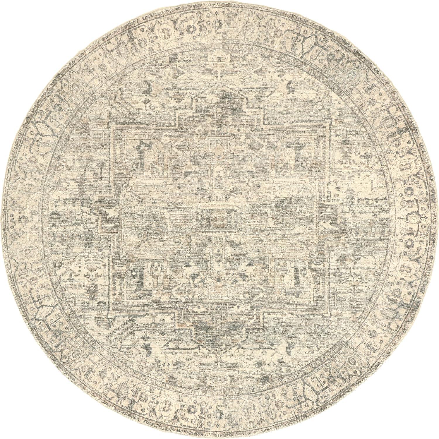 Nuloom 6 Round Machine Washable Rain Haven Vintage Medallion Indoor Area Rug, Grey Non-Slip Backing, Stain Resistant,  BedroomLiving Room, Kitchen