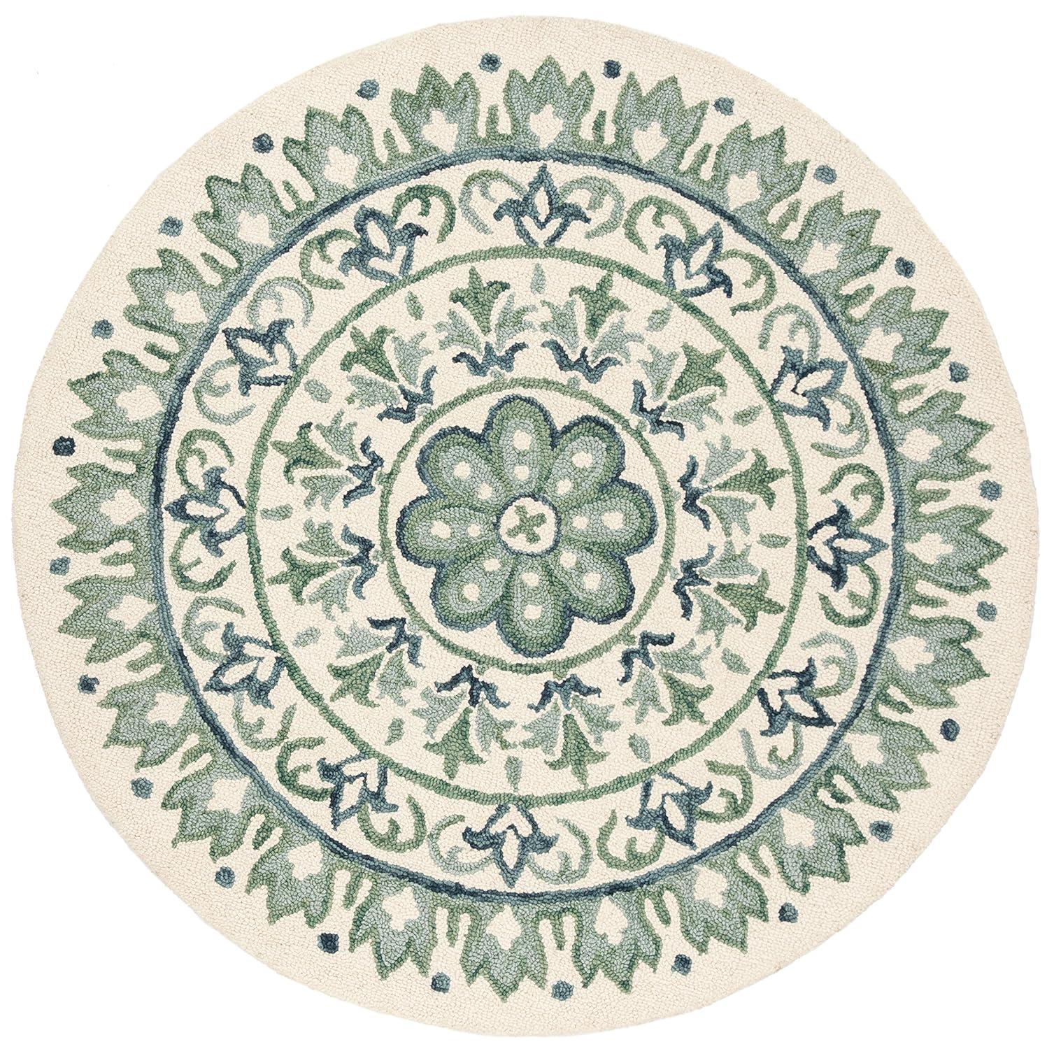 Novelty NOV607 Hand Tufted Area Rug - Ivory/Teal - 4' round - Safavieh.