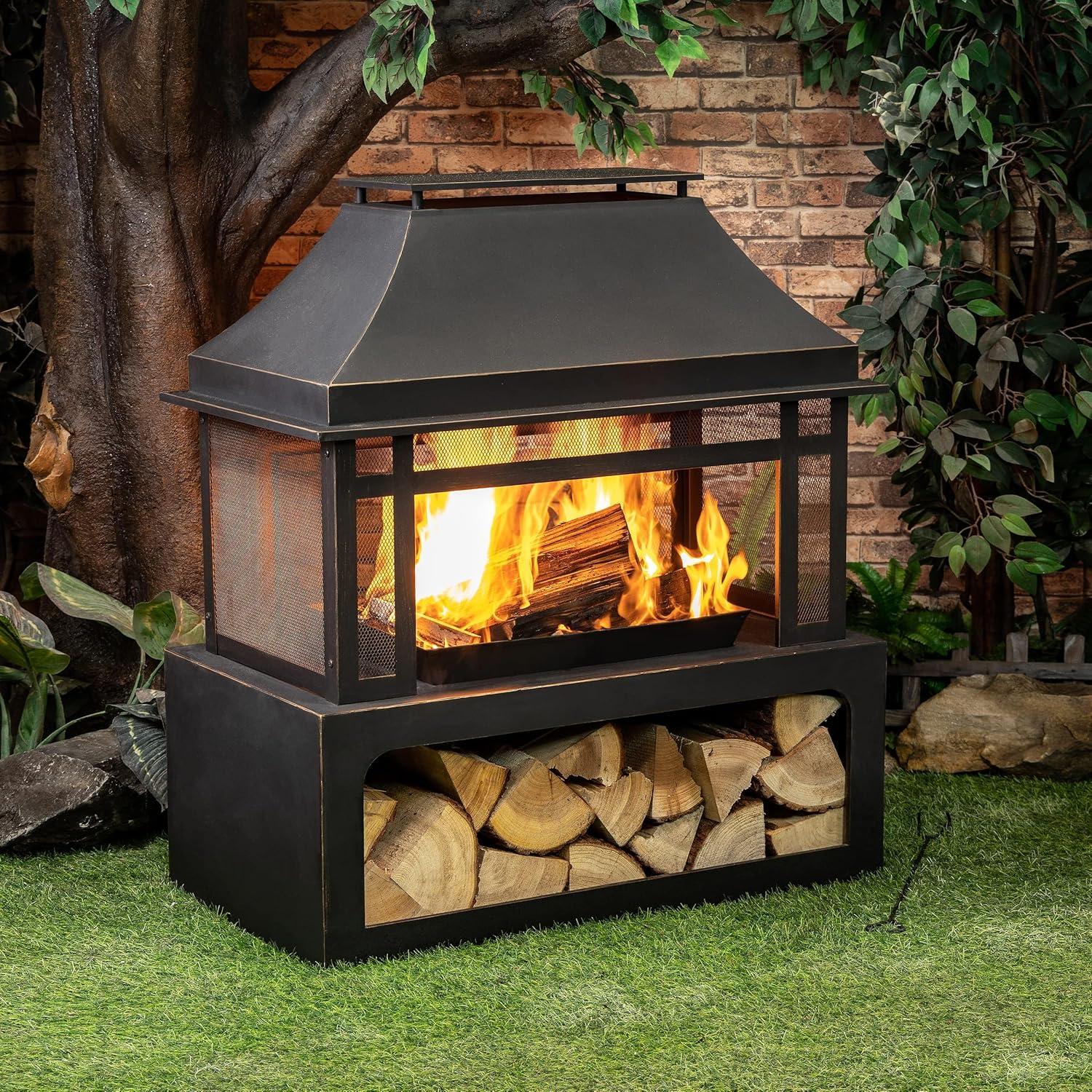 Deko Living 40’’ PVC Cover and Protection Wood Outdoor Fireplace