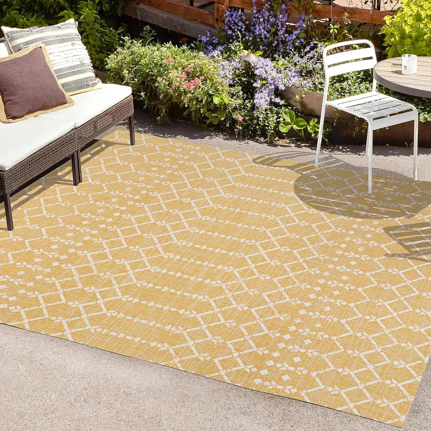 Ourika Moroccan Geometric Textured Weave Indoor/Outdoor Area Rug - JONATHAN Y