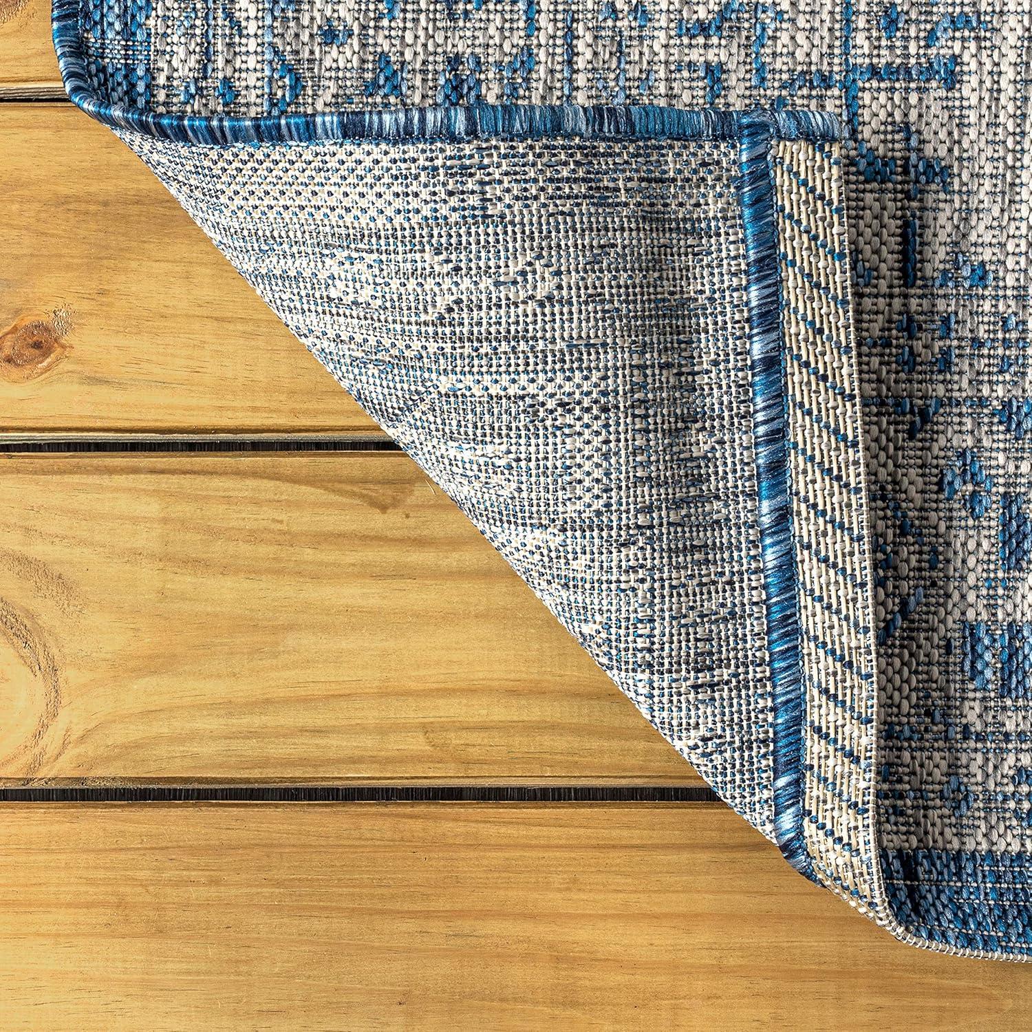 3'x5' Sinjuri Medallion Textured Weave Indoor/Outdoor Area Rug, Navy/Gray - JONATHAN Y