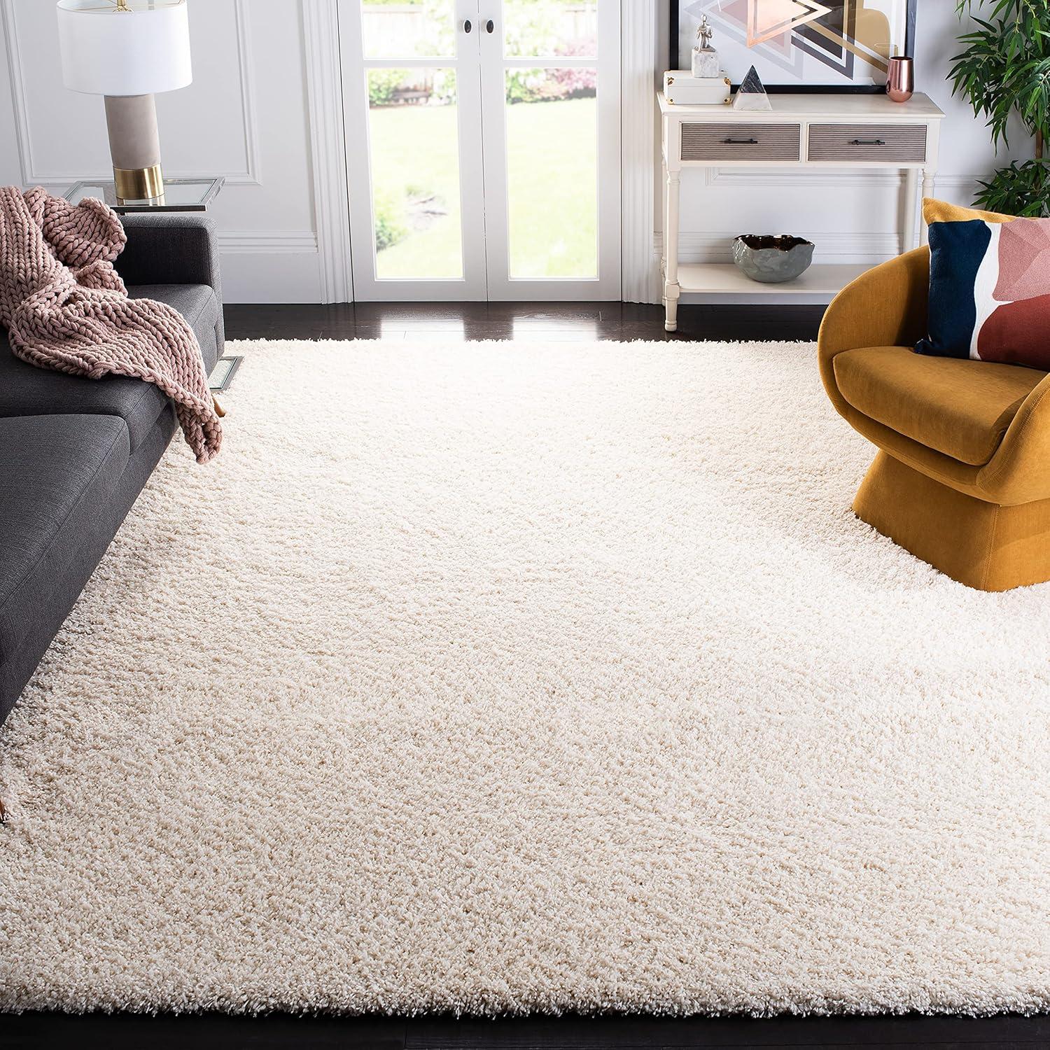 Plush Ivory Shag 9'x12' Area Rug with Easy-Care Synthetic Fibers