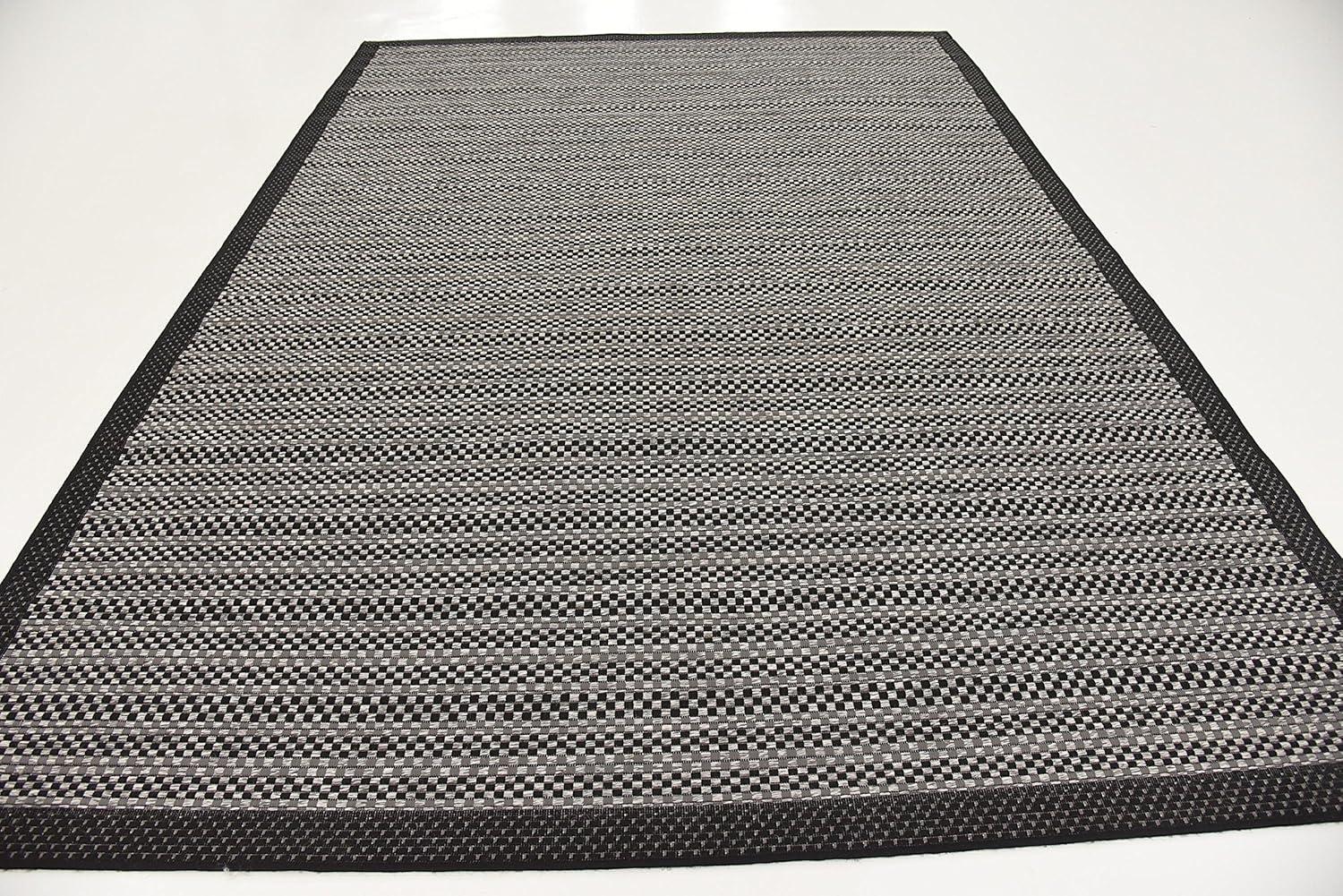 Gray and Black Striped Synthetic Outdoor Area Rug