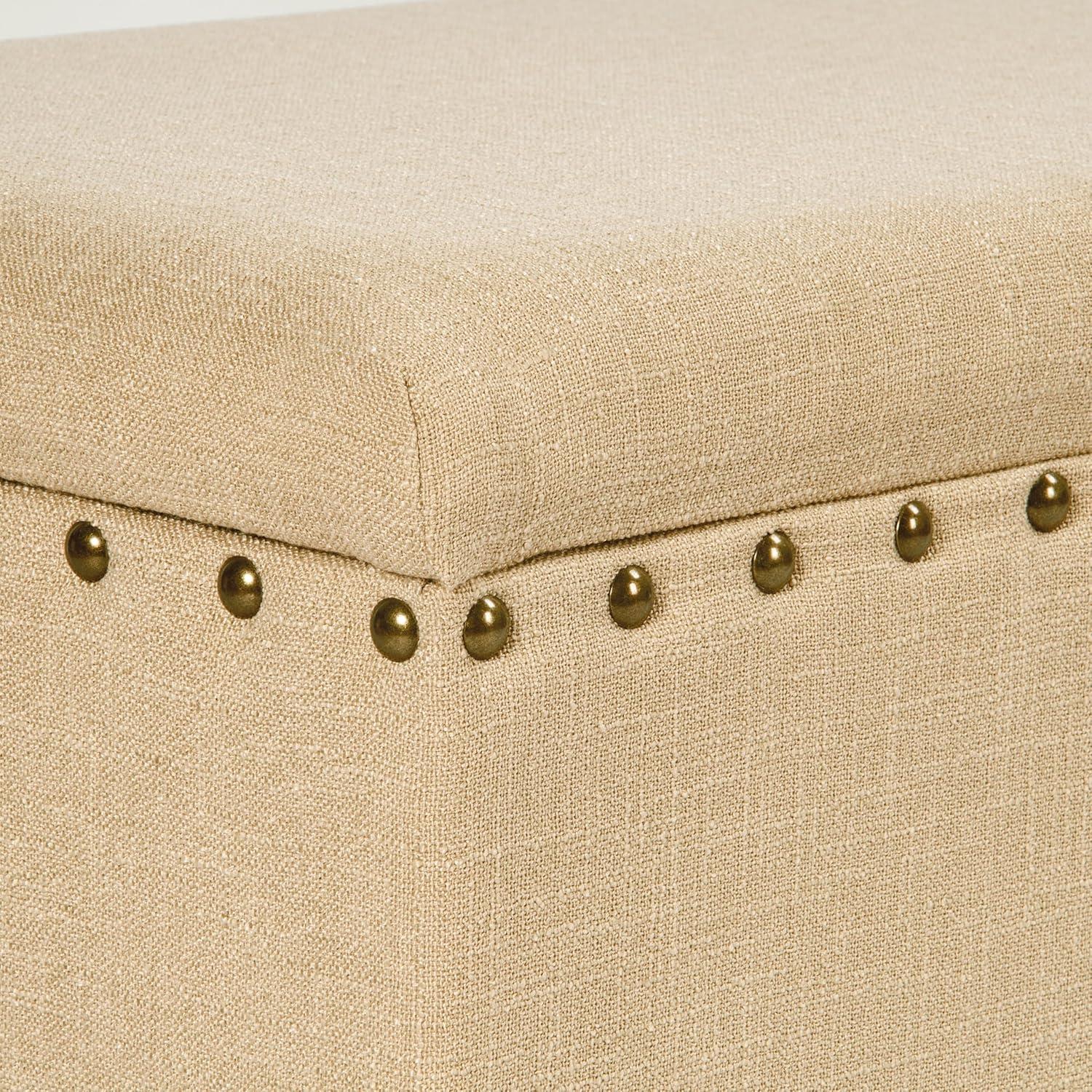 Large Storage Bench with Nailhead Tan - HomePop: Upholstered, Wood Legs, Hinged Lid