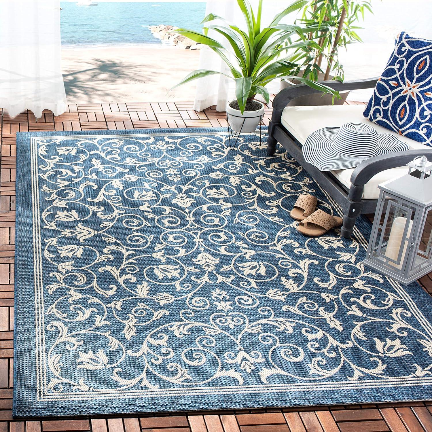 Courtyard CY2098 Power Loomed Indoor and Outdoor Area Rug - Navy/Beige - 4'x4' - Safavieh