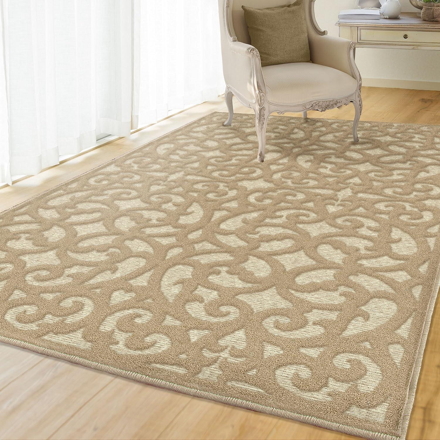 Orian Boucle Seaborn 5'2" X 7'6" Driftwood Damask High Low Outdoor Rug