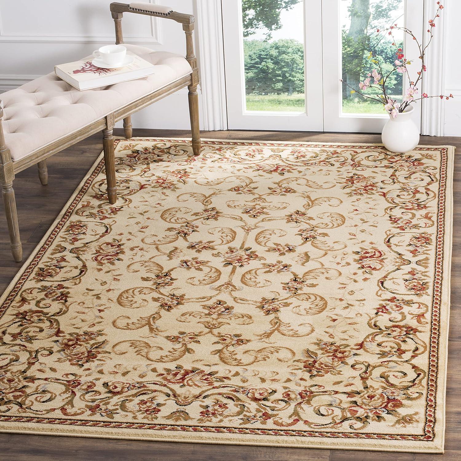 Ivory Floral Vines Medium Pile Area Rug