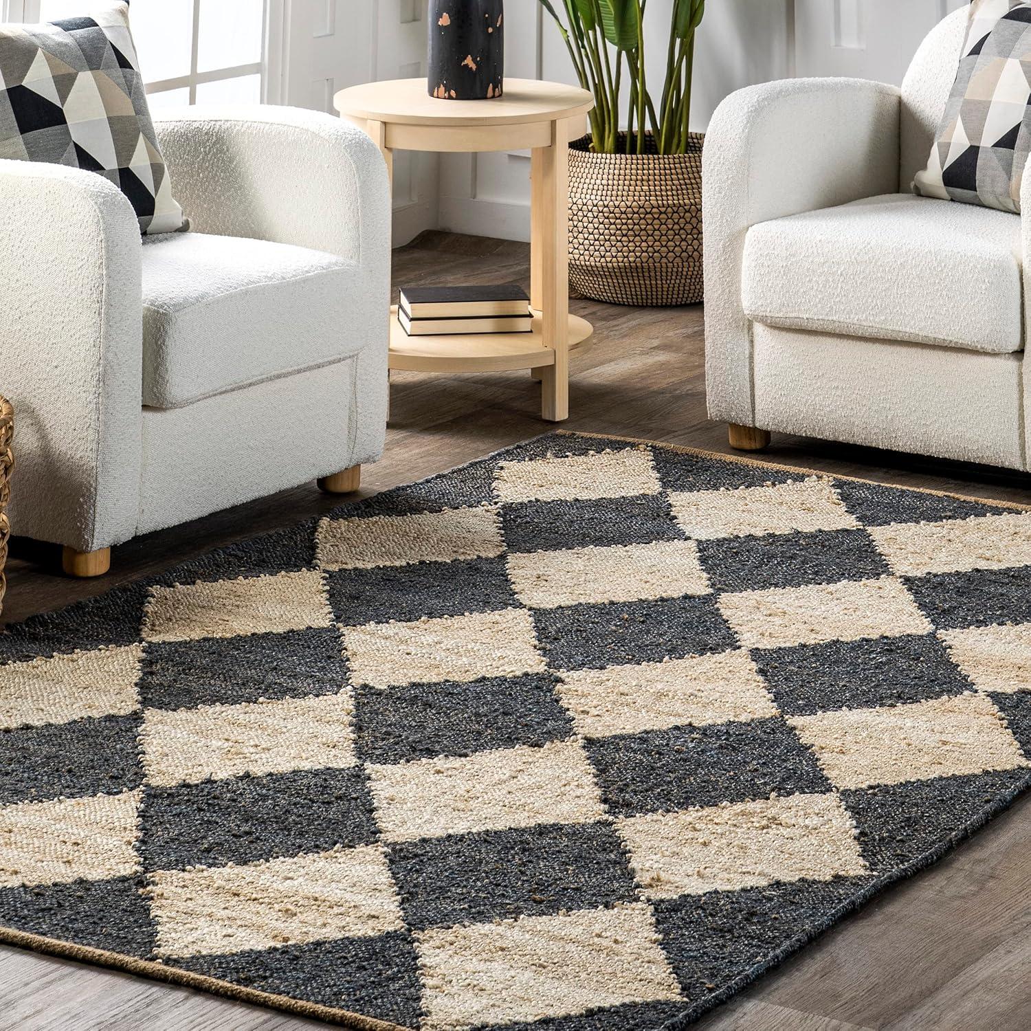 Godelinde Diamond Checkerboard Jute Area Rug