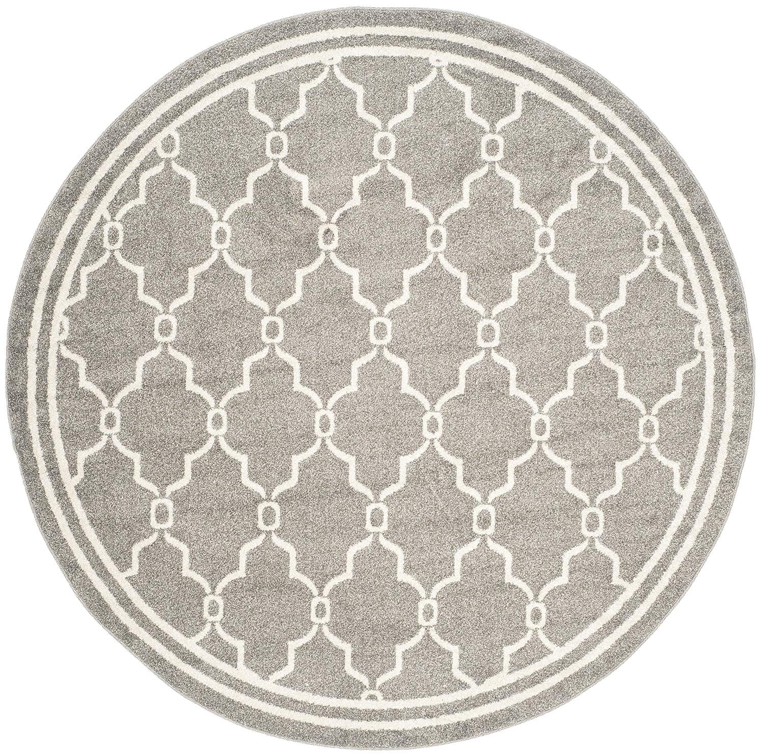 Amherst AMT414 Power Loomed Area Rug - Dark Grey/Beige - 7' Round - Safavieh.