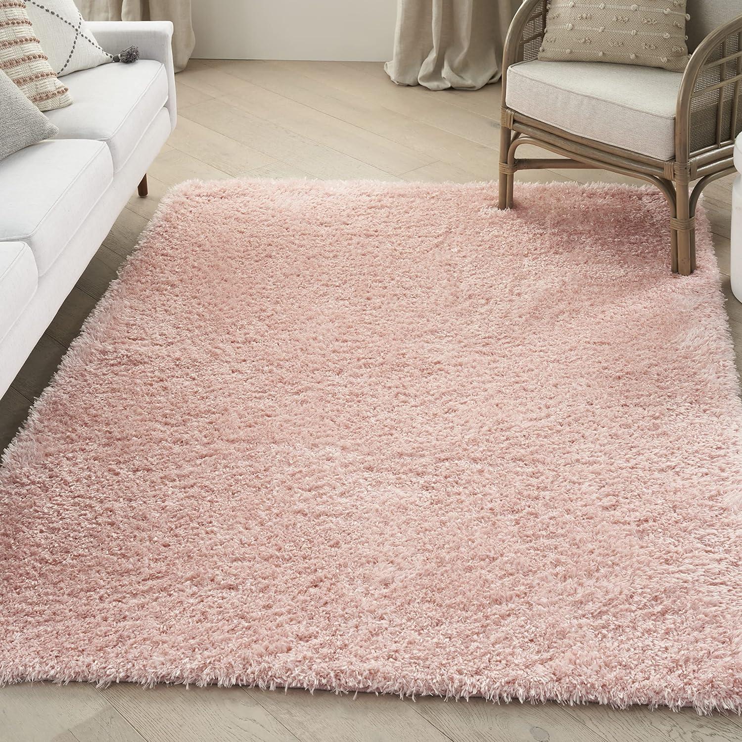 Blush Rectangular Synthetic Shag Area Rug 5'3" x 7'3"