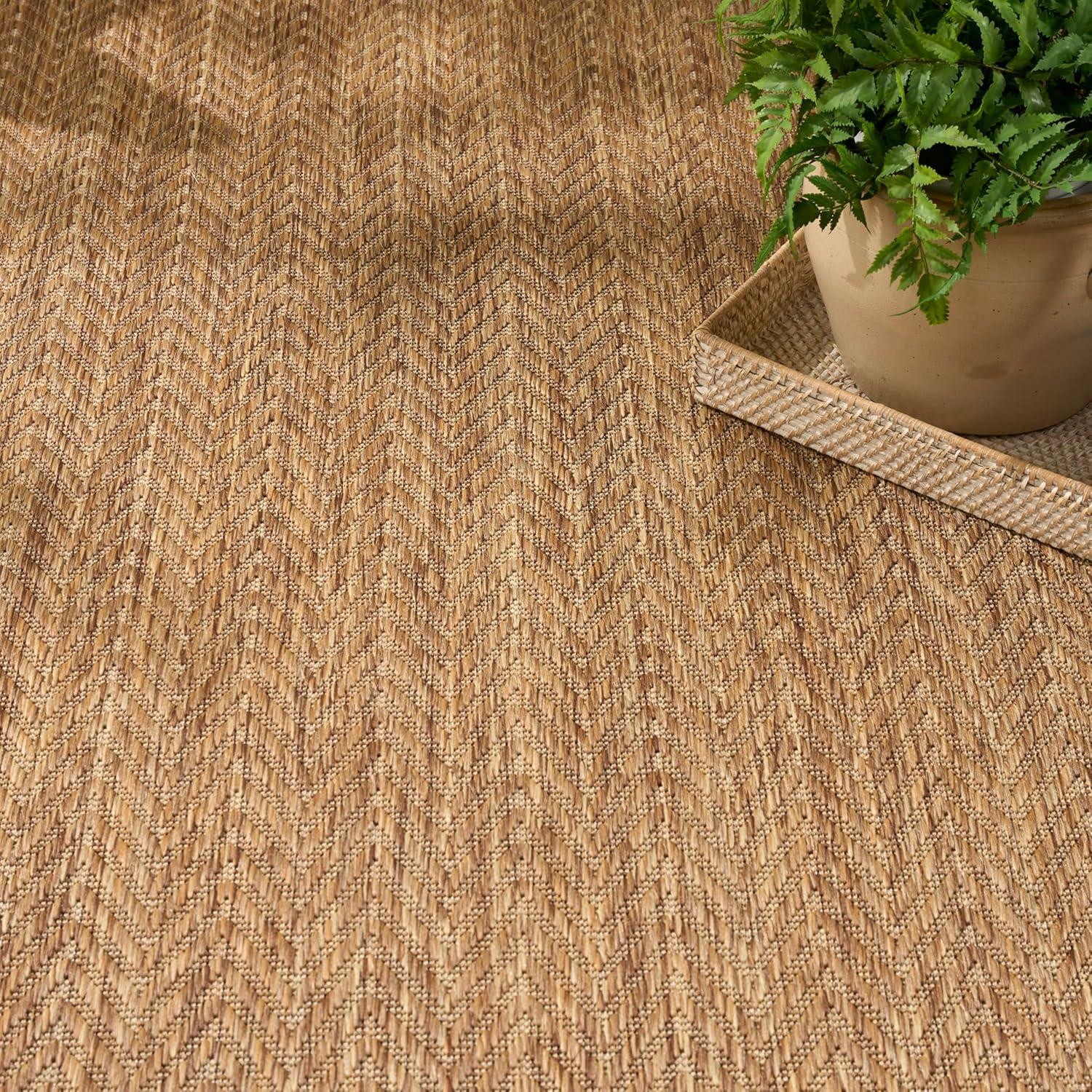 Nourison Horizon Indoor/Outdoor 8' x 10' Natural Modern Chevron Flatweave Rug