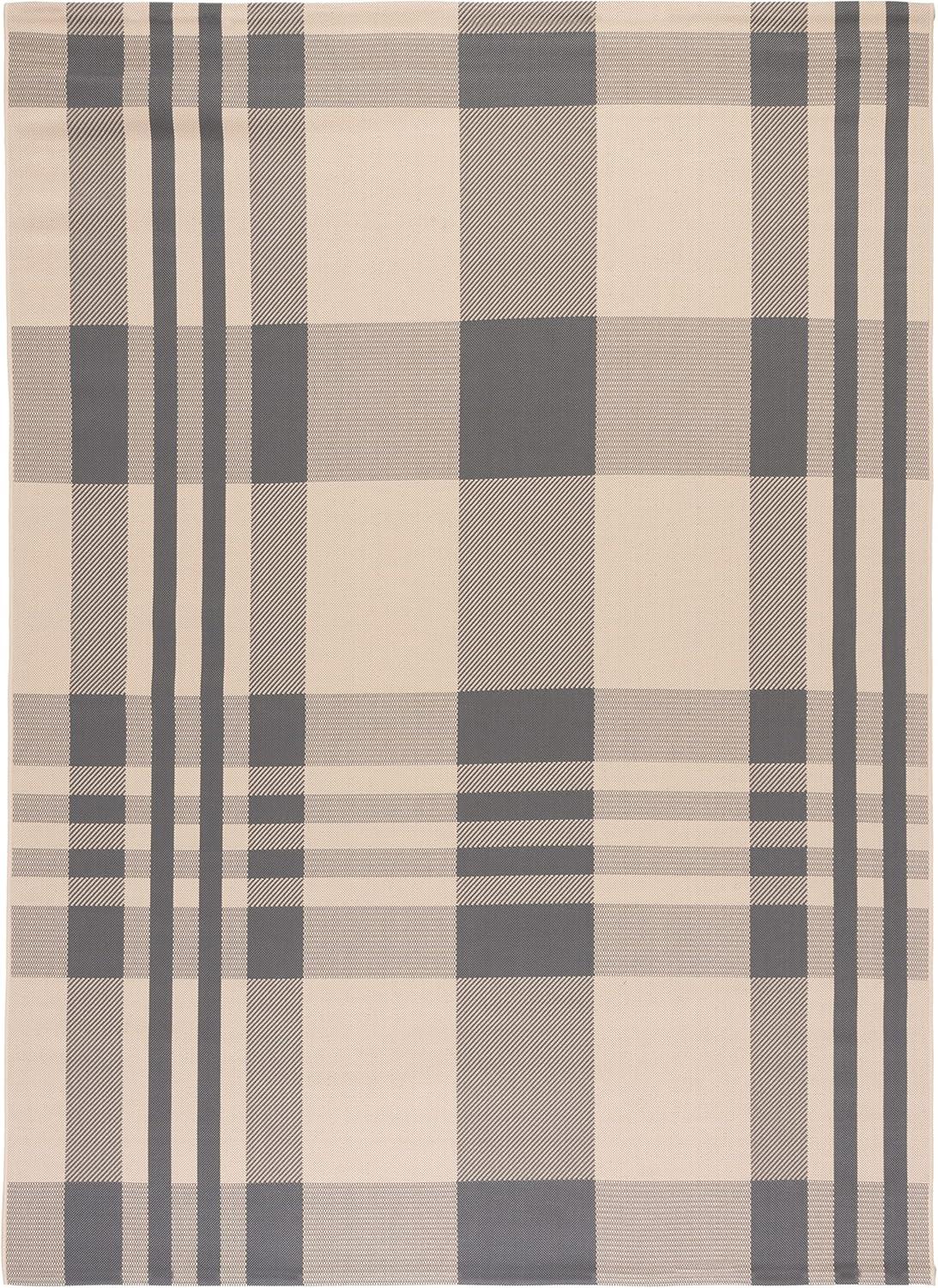 SAFAVIEH Courtyard Benjamin Plaid Indoor/Outdoor Area Rug, 9' x 12', Grey/Bone
