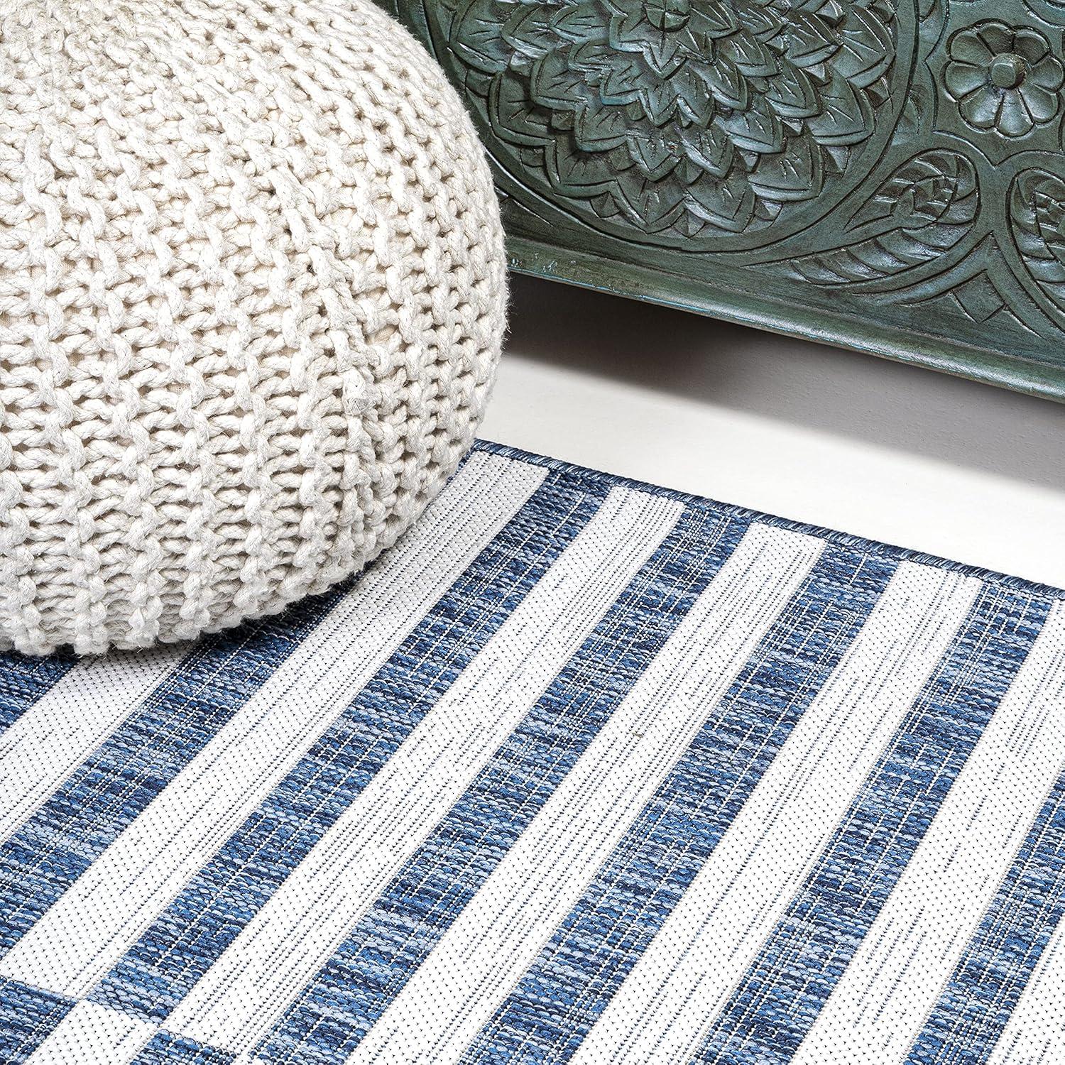 2'x8' Sukie Modern Offset Stripe Indoor/Outdoor Runner Rug, Blue/Ivory - JONATHAN Y