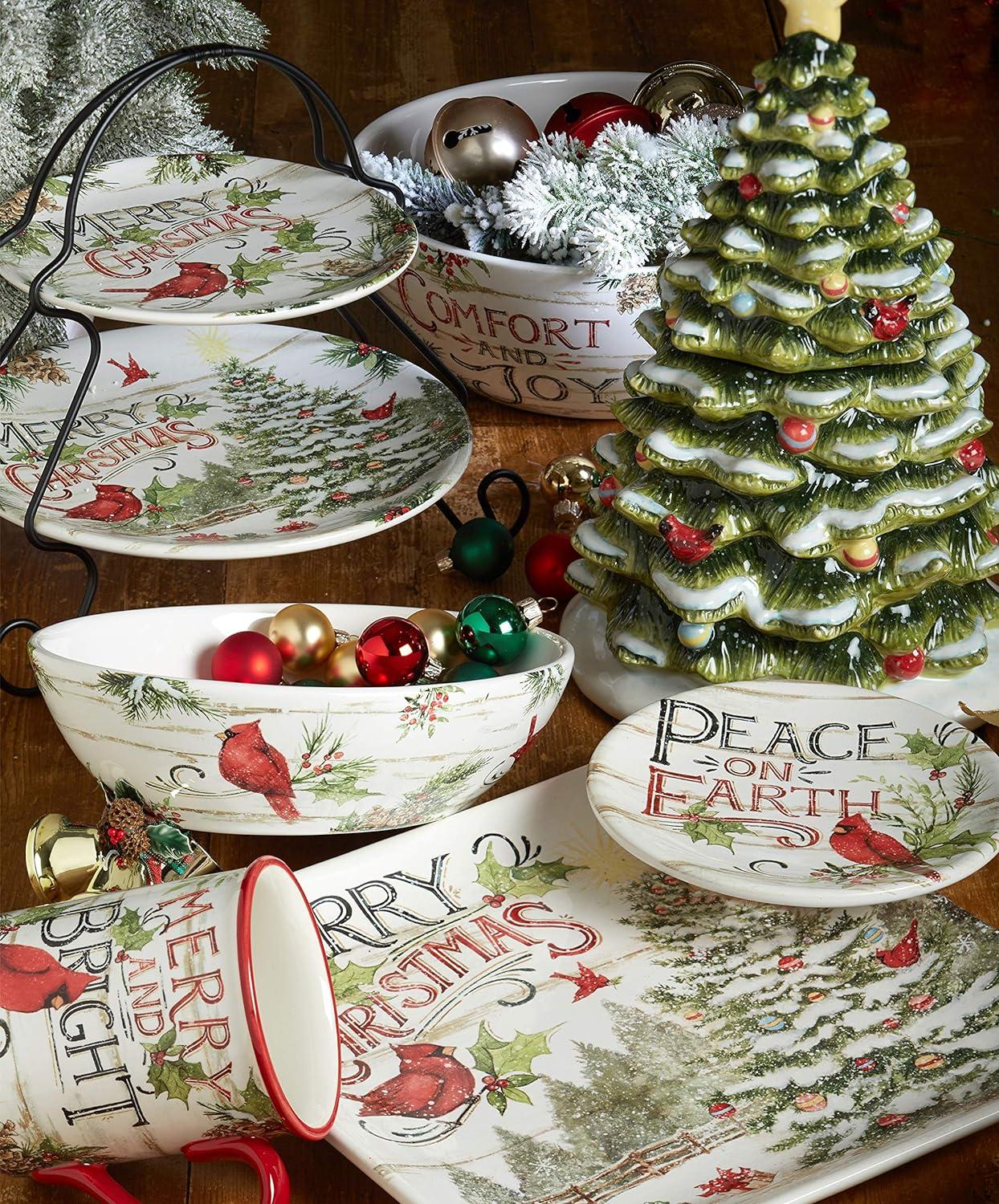 Holiday Joy Evergreen Christmas Ceramic Rectangular Platter