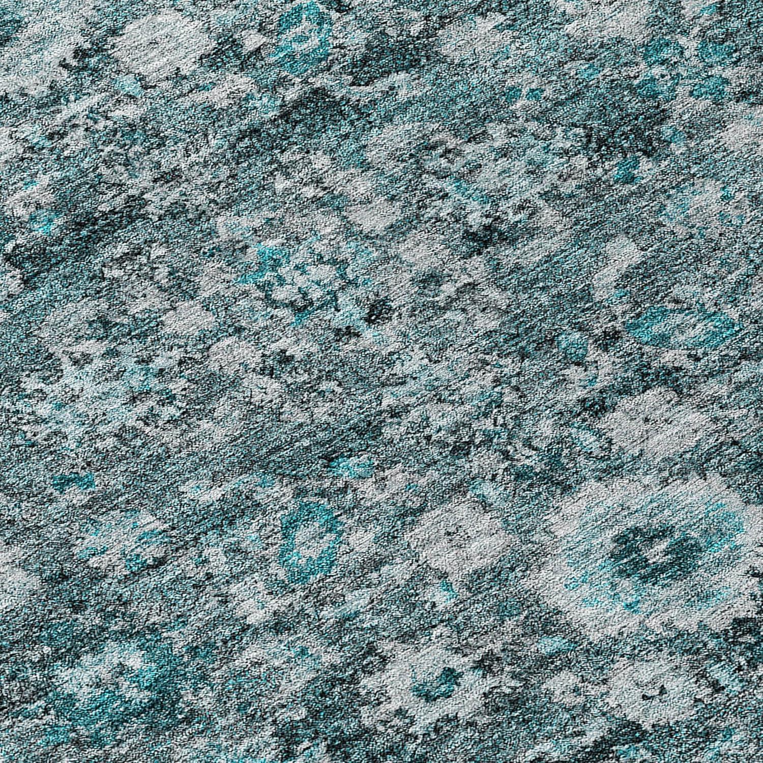 Teal Rectangular Machine-Washable Non-Slip Area Rug