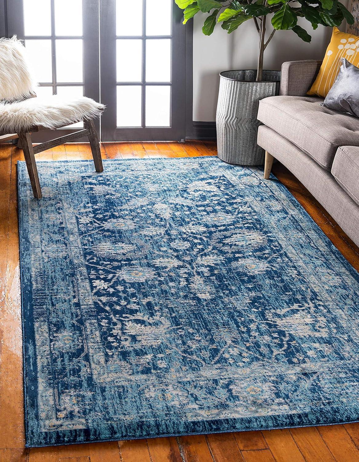 Rugs.com Oregon Collection Rug – 6' x 9' Blue Low-Pile Rug Perfect For Living Rooms, Large Dining Rooms, Open Floorplans