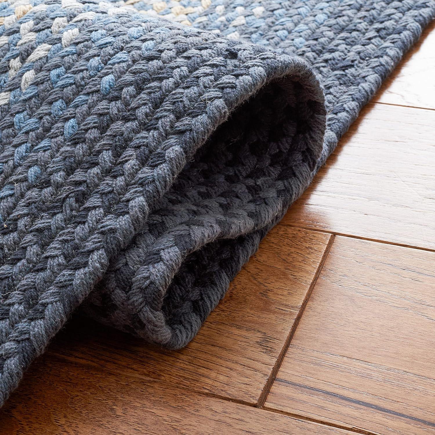 Handwoven Blue Stripe Cotton 6' Square Braided Rug