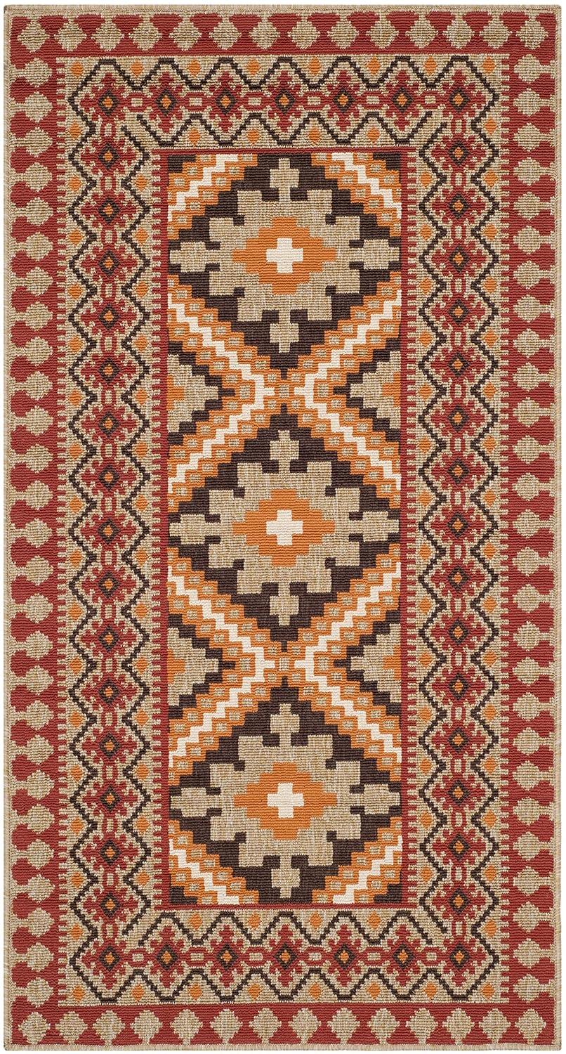 Veranda VER099 Power Loomed Indoor and Outdoor Accent Rug - Red/Natural - 2'7"x5' - Safavieh.